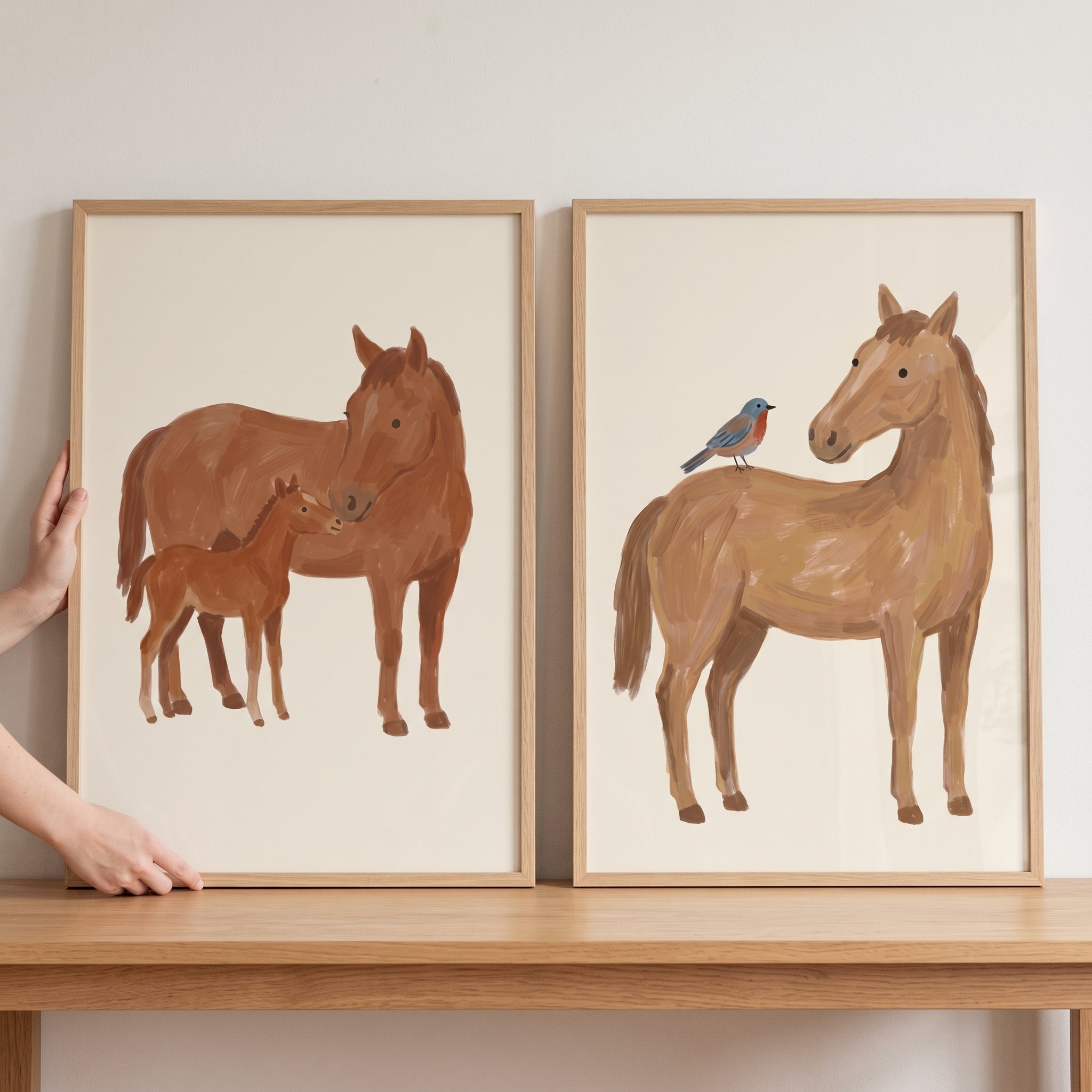 Textured Brown Horse Wall Art Set of 2 - Gentle Horse Duo