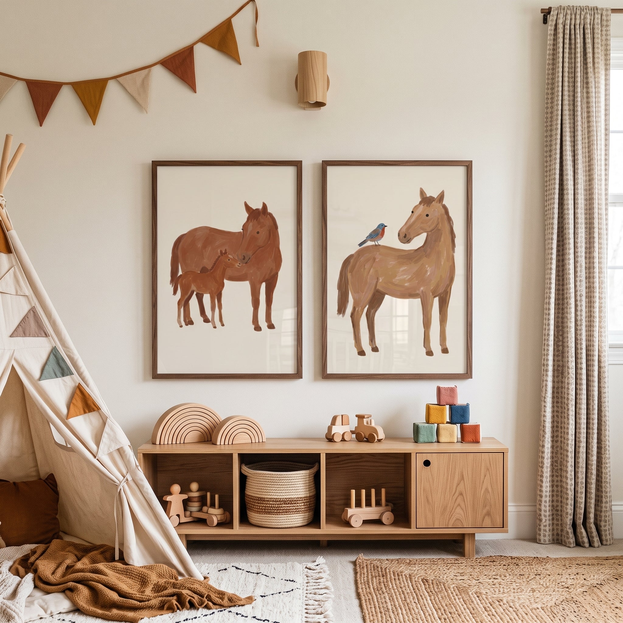 Textured Brown Horse Wall Art Set of 2 - Gentle Horse Duo
