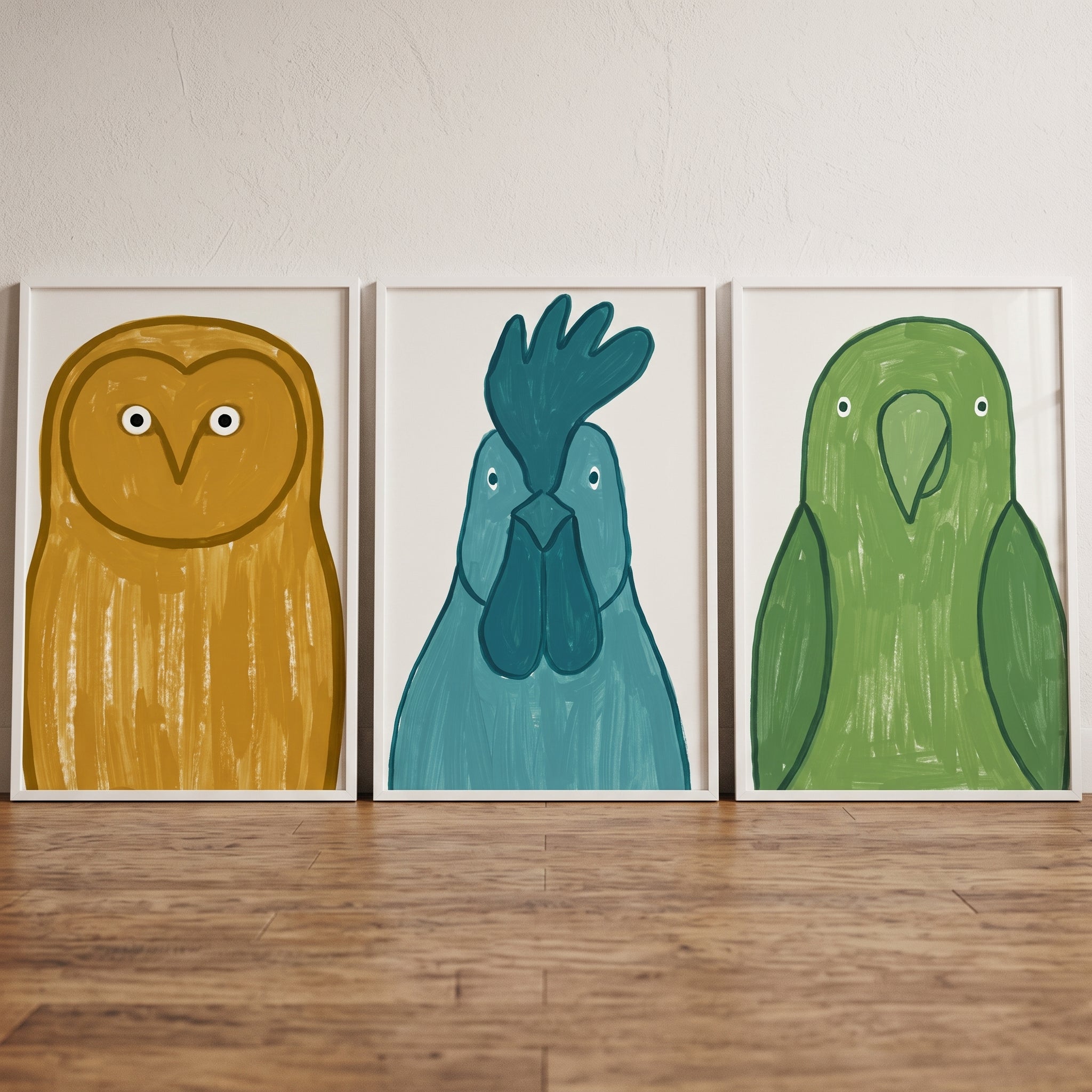 Textured Brushstroke Bird Wall Art Set Of 3 - Colorful Bird Trio