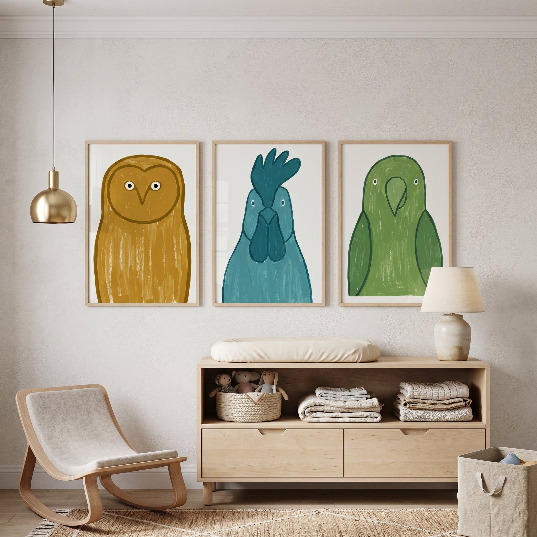 Textured Brushstroke Bird Wall Art Set Of 3 - Colorful Bird Trio