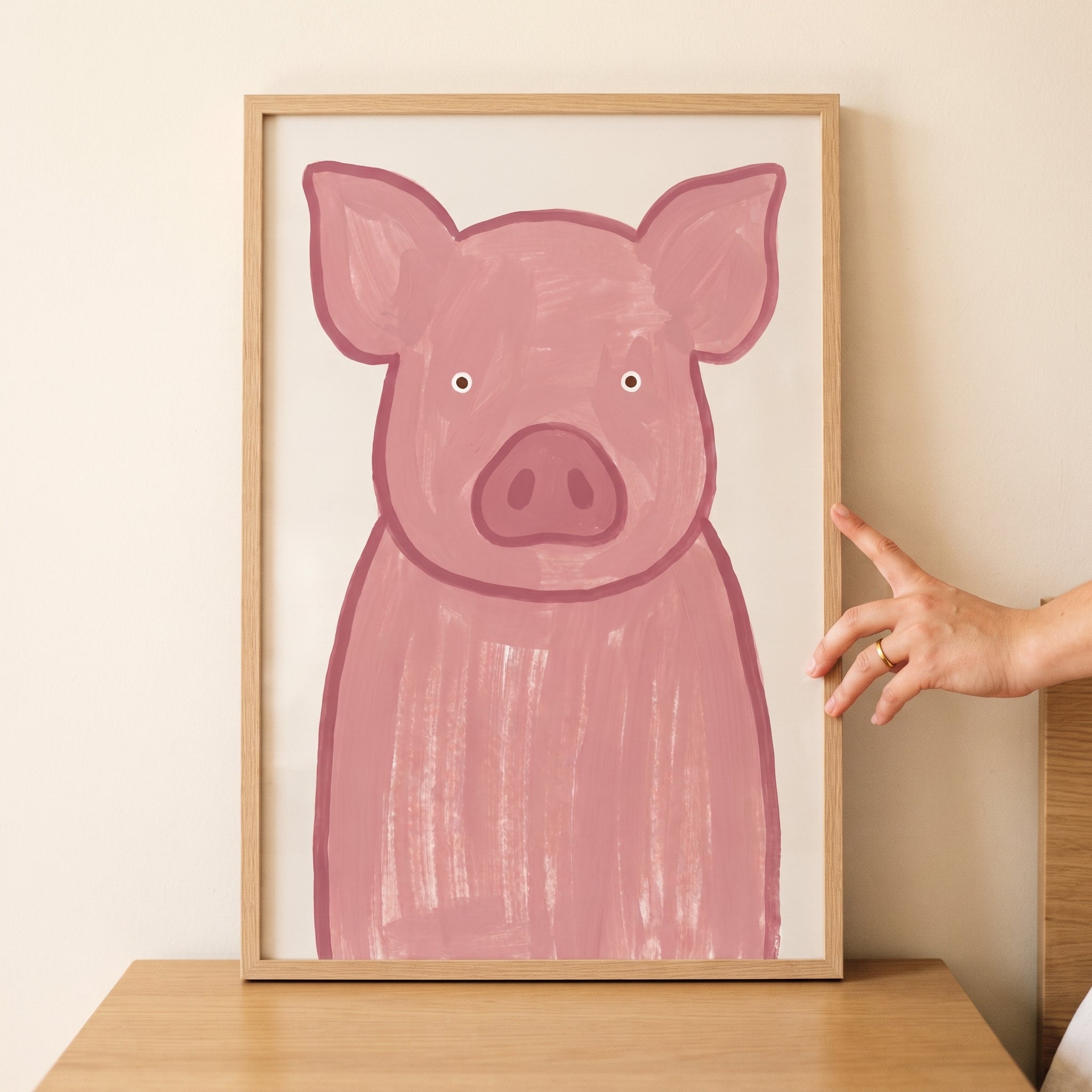 Textured Brushstroke Pink Pig Wall Art - Sweet Pink Swine