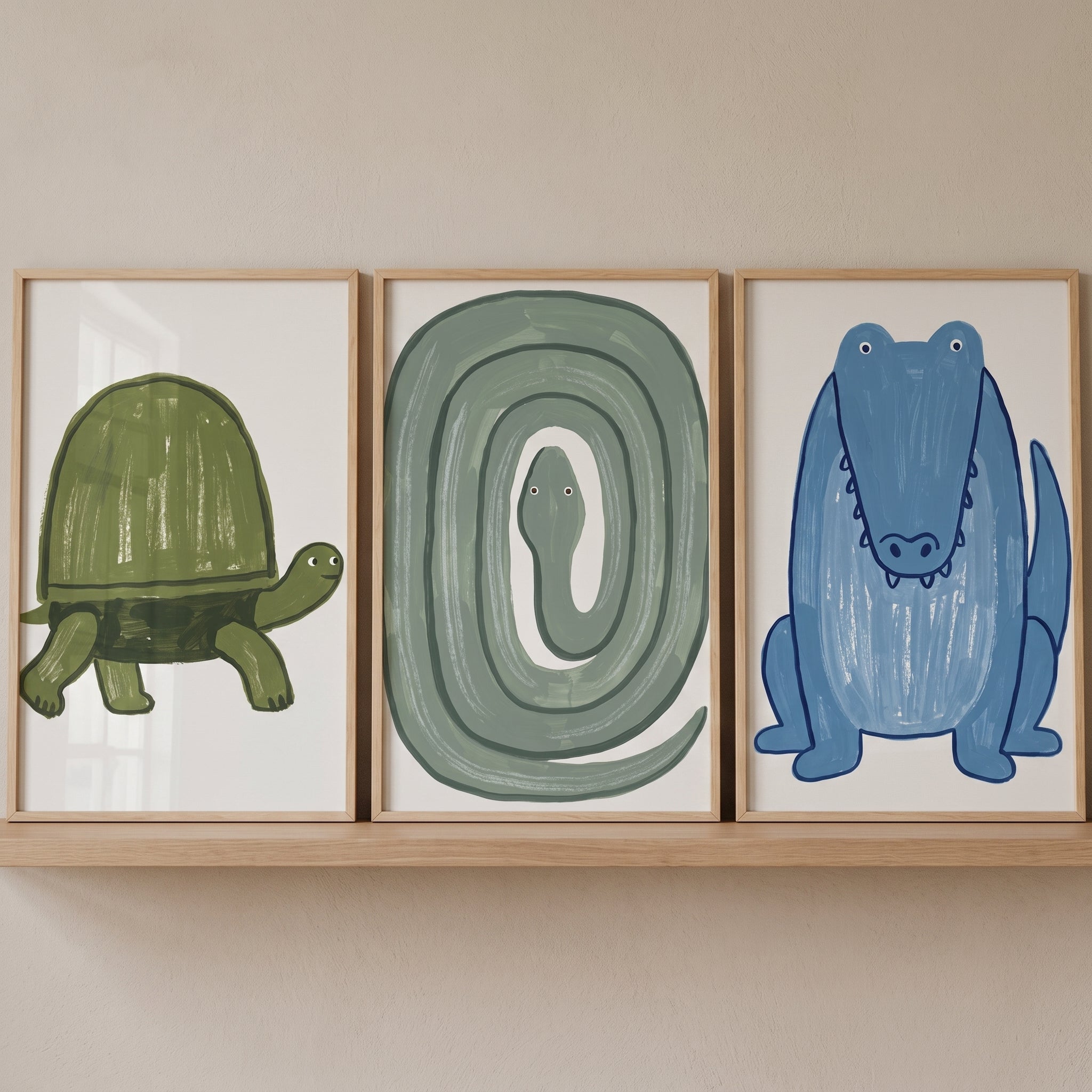 Textured Brushstroke Reptile Animals Wall Art Set Of 3 - Playful Reptile Friends