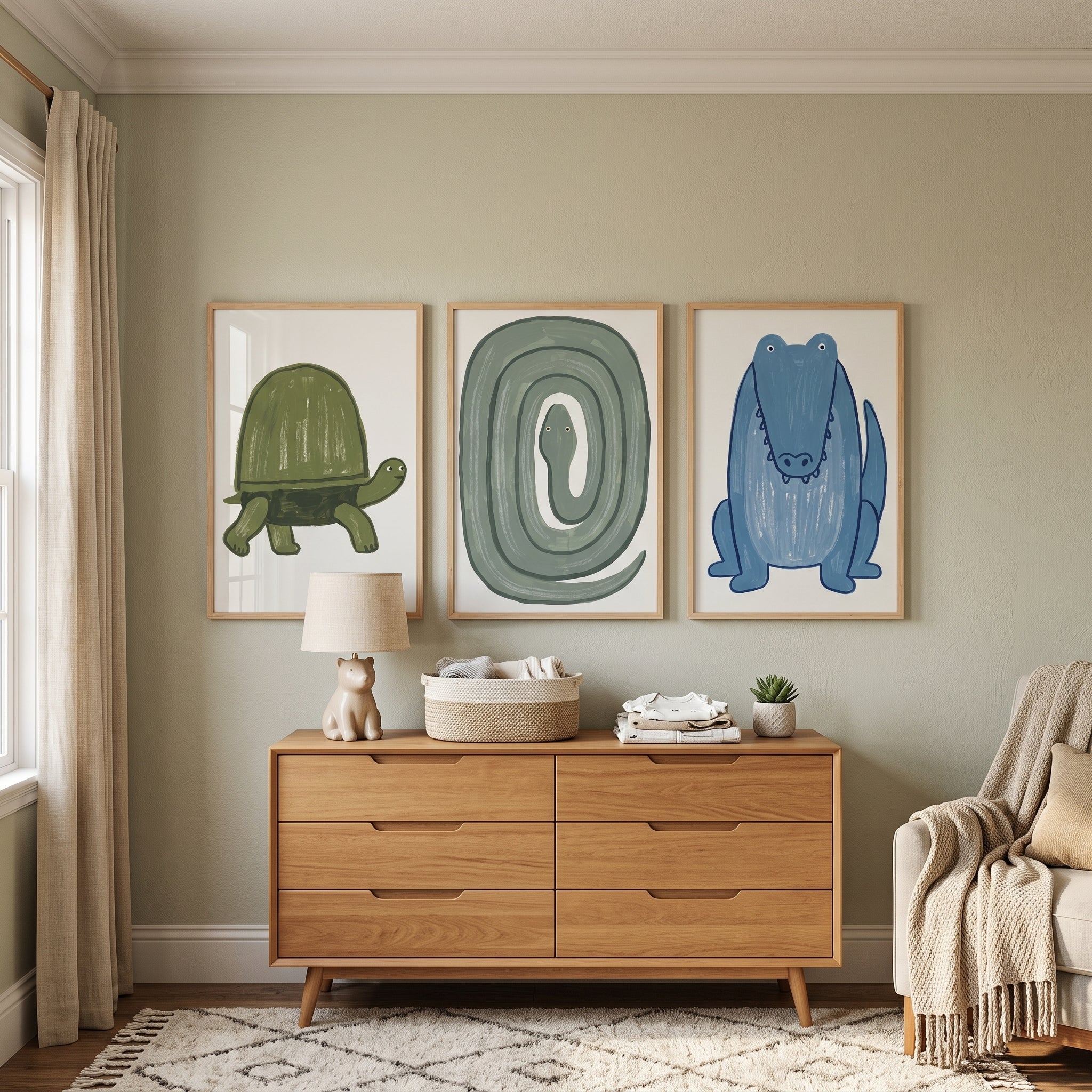 Textured Brushstroke Reptile Animals Wall Art Set Of 3 - Playful Reptile Friends