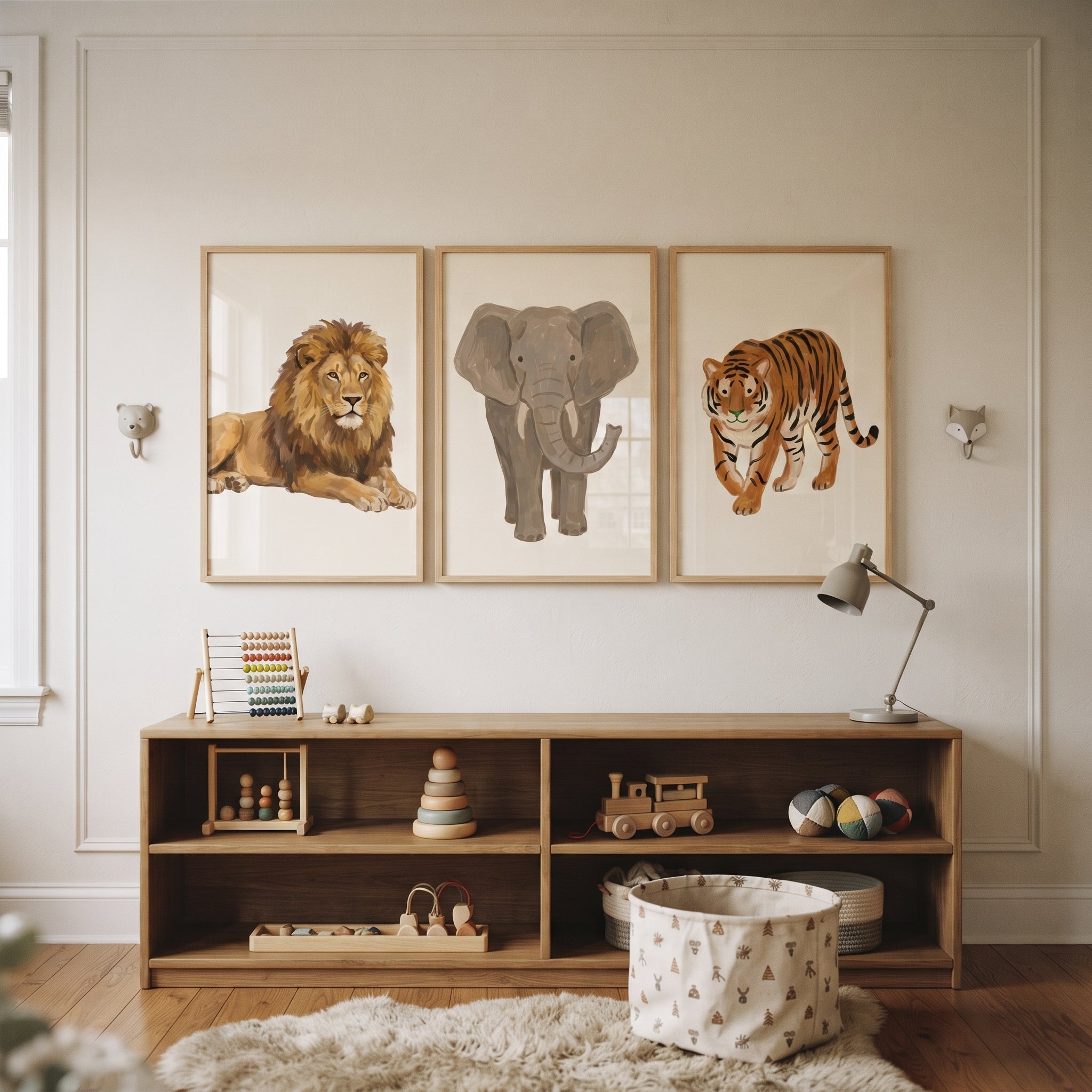 Textured Brushstroke Safari Animals Wall Art Set of 3 - Safari Animal Trio