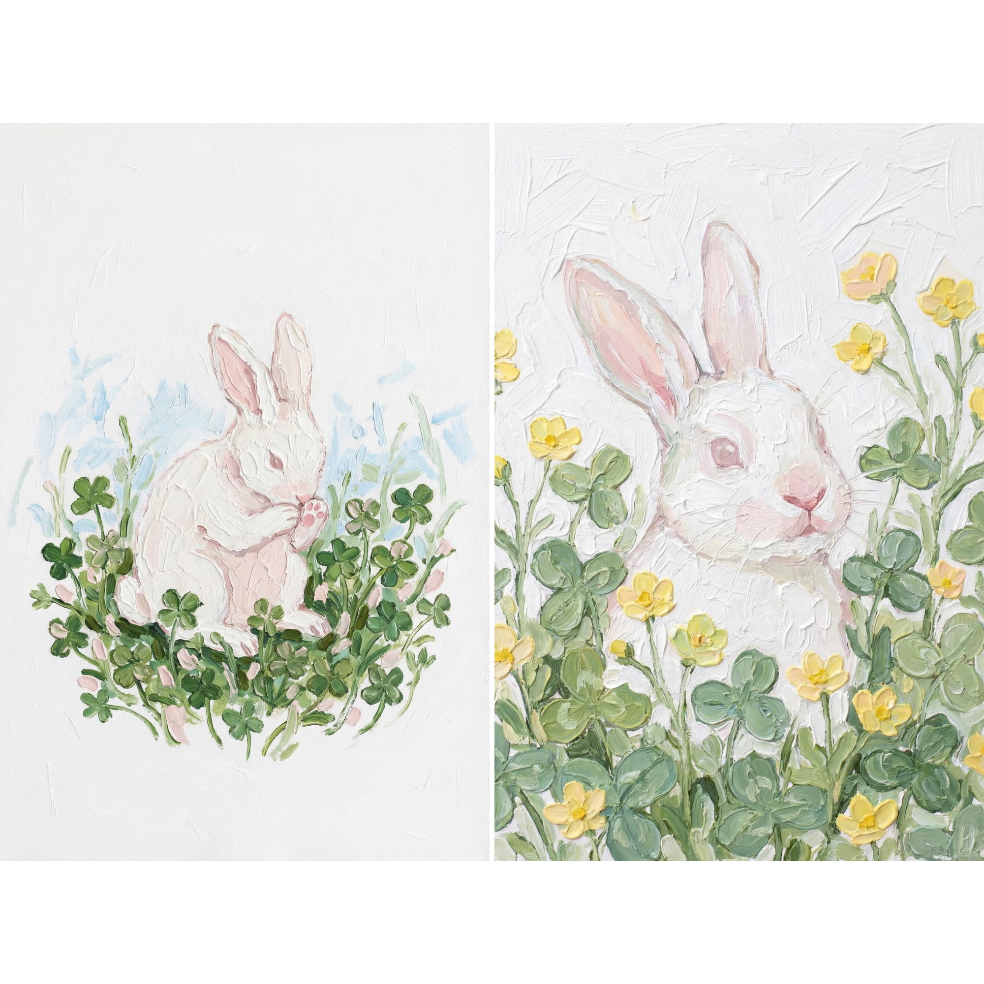 Textured Clover White Bunny Wall Art Set of 2 - Sweet Clover Bunny