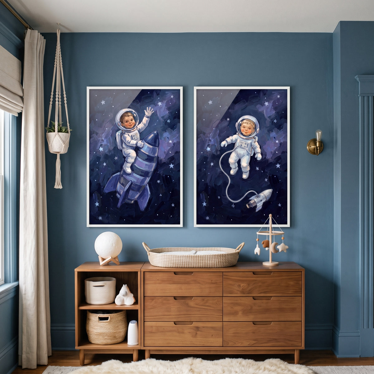Textured Cosmos Baby Astronaut Wall Art Set of 2 - Tiny Star Voyager