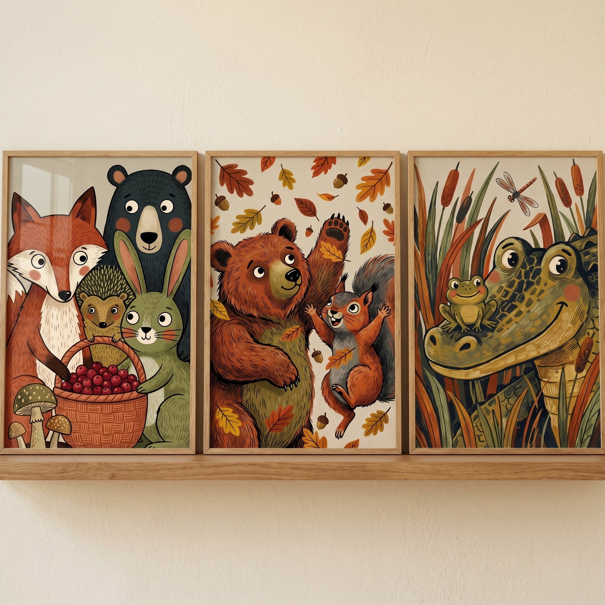 Textured Earthy Woodland Animals Wall Art Set of 3 - Woodland Critter Tales