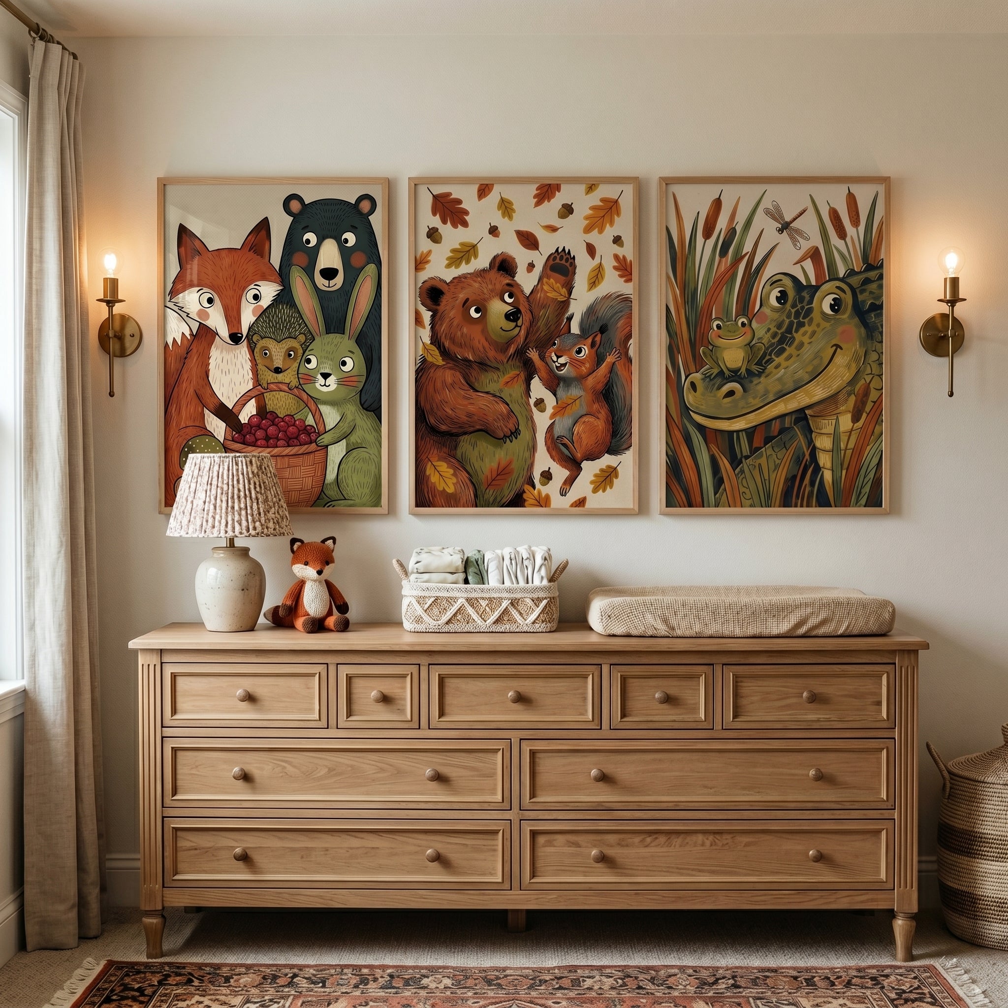 Textured Earthy Woodland Animals Wall Art Set of 3 - Woodland Critter Tales