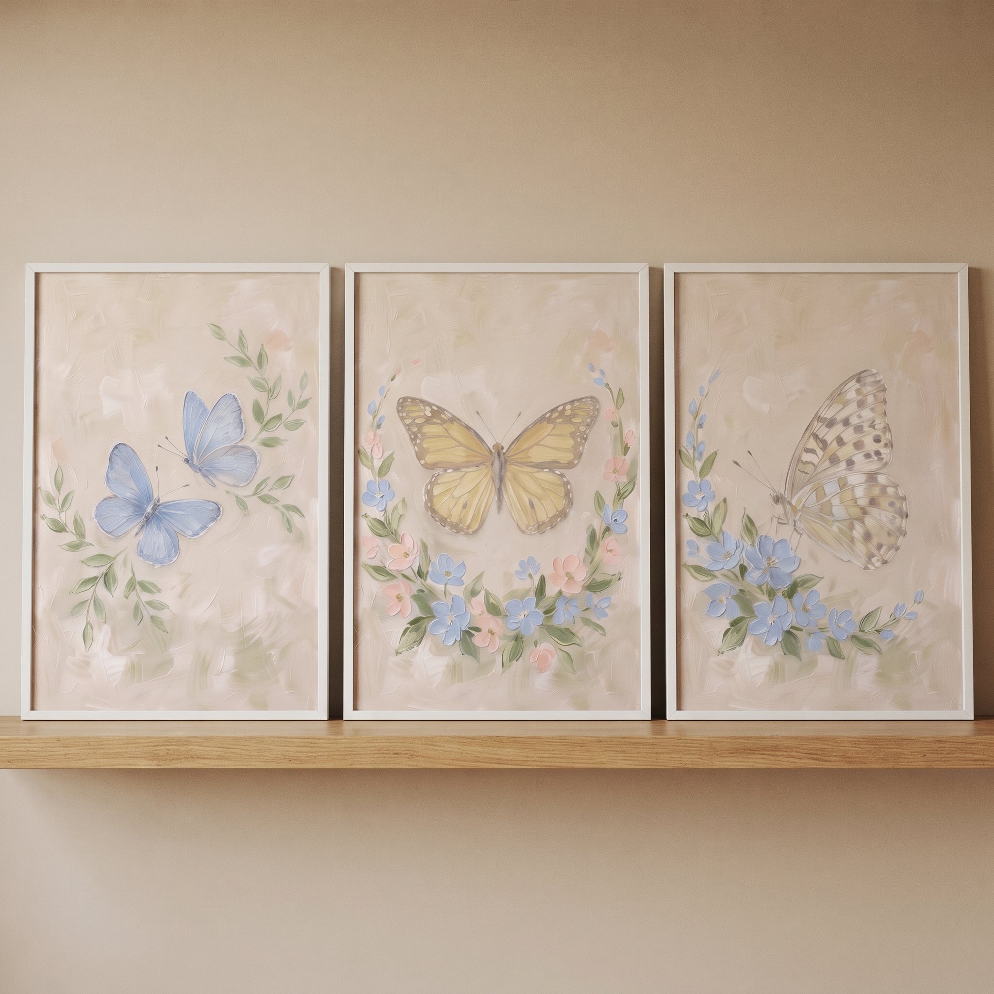 Textured Ethereal Nature Butterfly Wall Art Set of 3 - Pastel Winged Trio