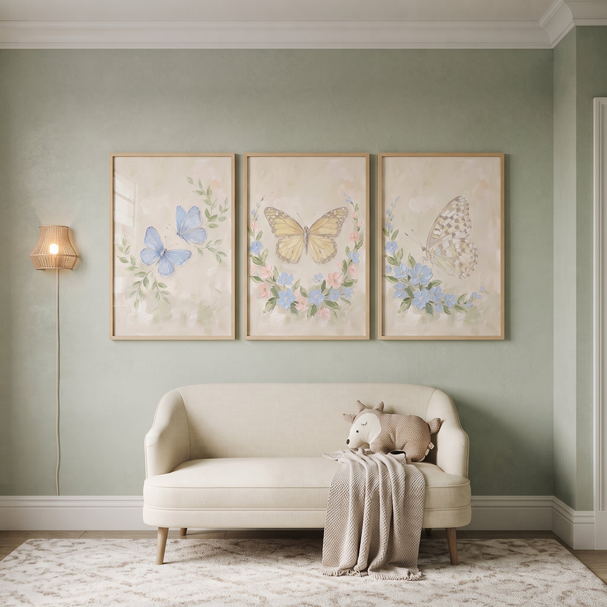 Textured Ethereal Nature Butterfly Wall Art Set of 3 - Pastel Winged Trio