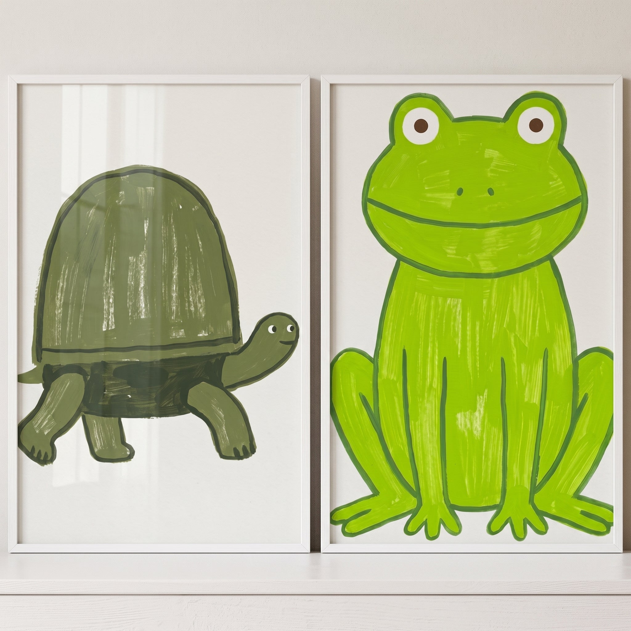 Textured Green Animals Wall Art Set Of 2 - Green Pond Pals