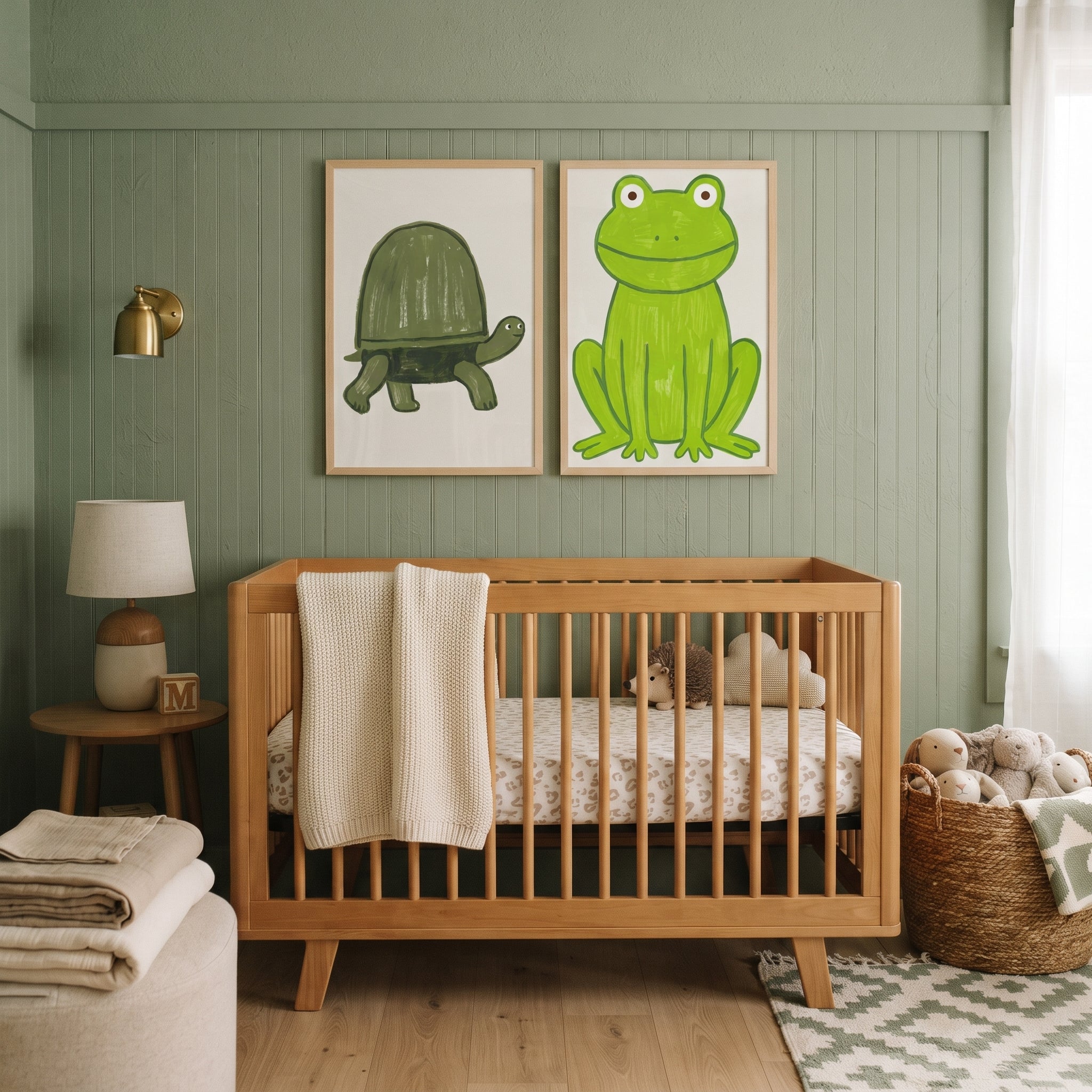 Textured Green Animals Wall Art Set Of 2 - Green Pond Pals