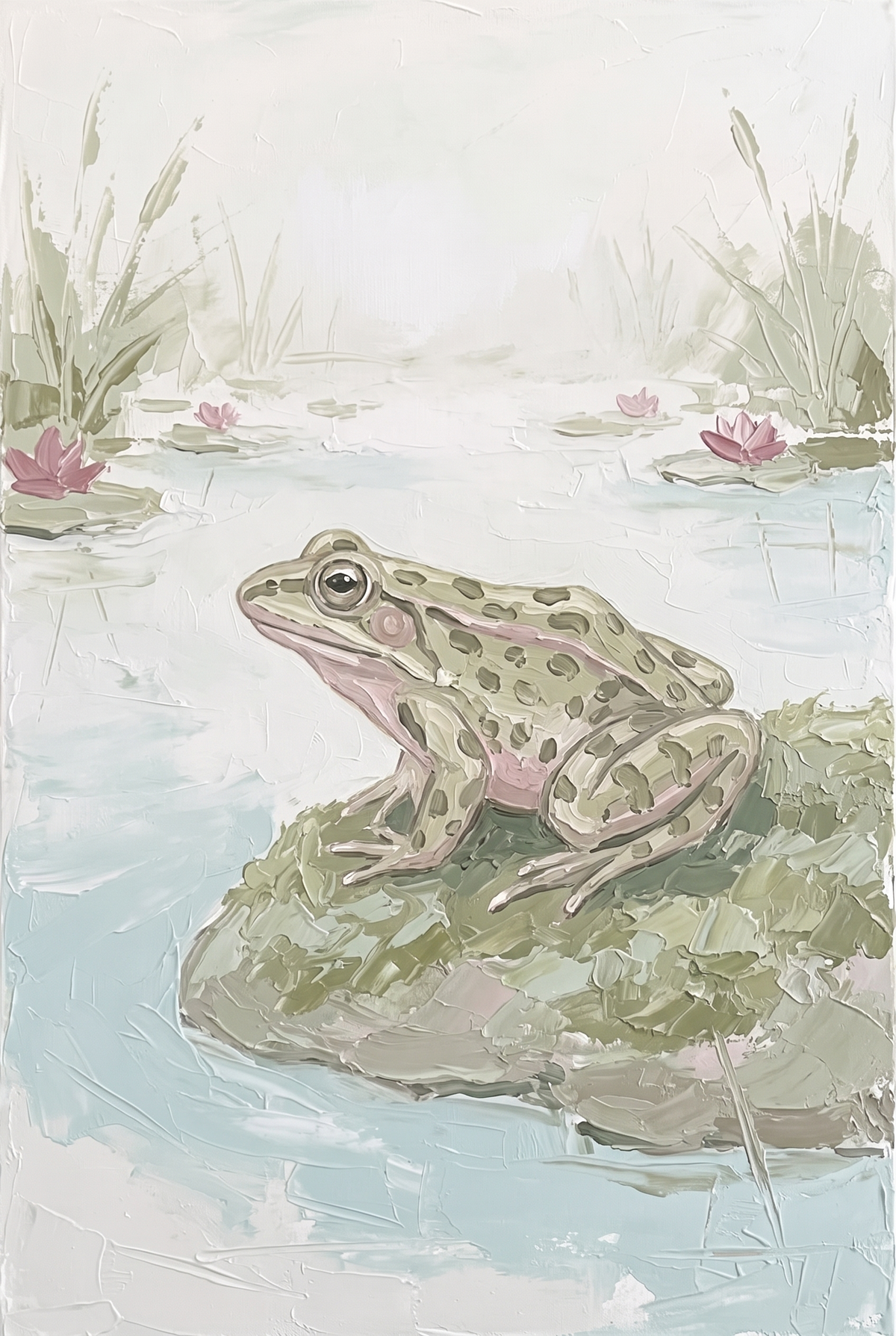 Textured Style Green Spotted Frog Wall Art - Serene Pond Dweller