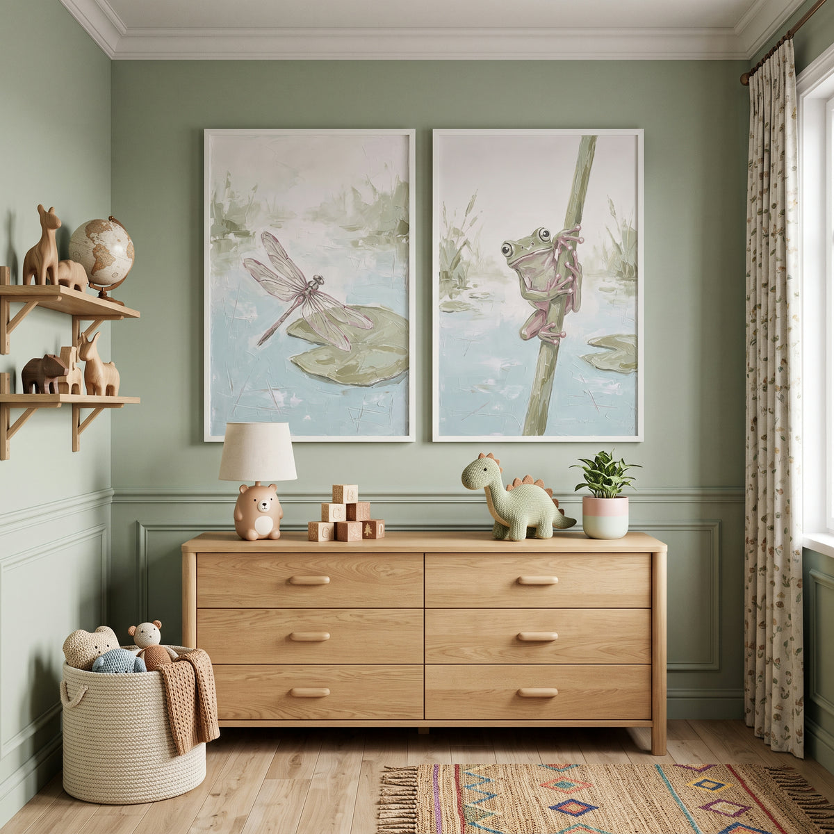 Textured Impasto Style Pond Animals Wall Art Set Of 2 - Serene Pond Friends