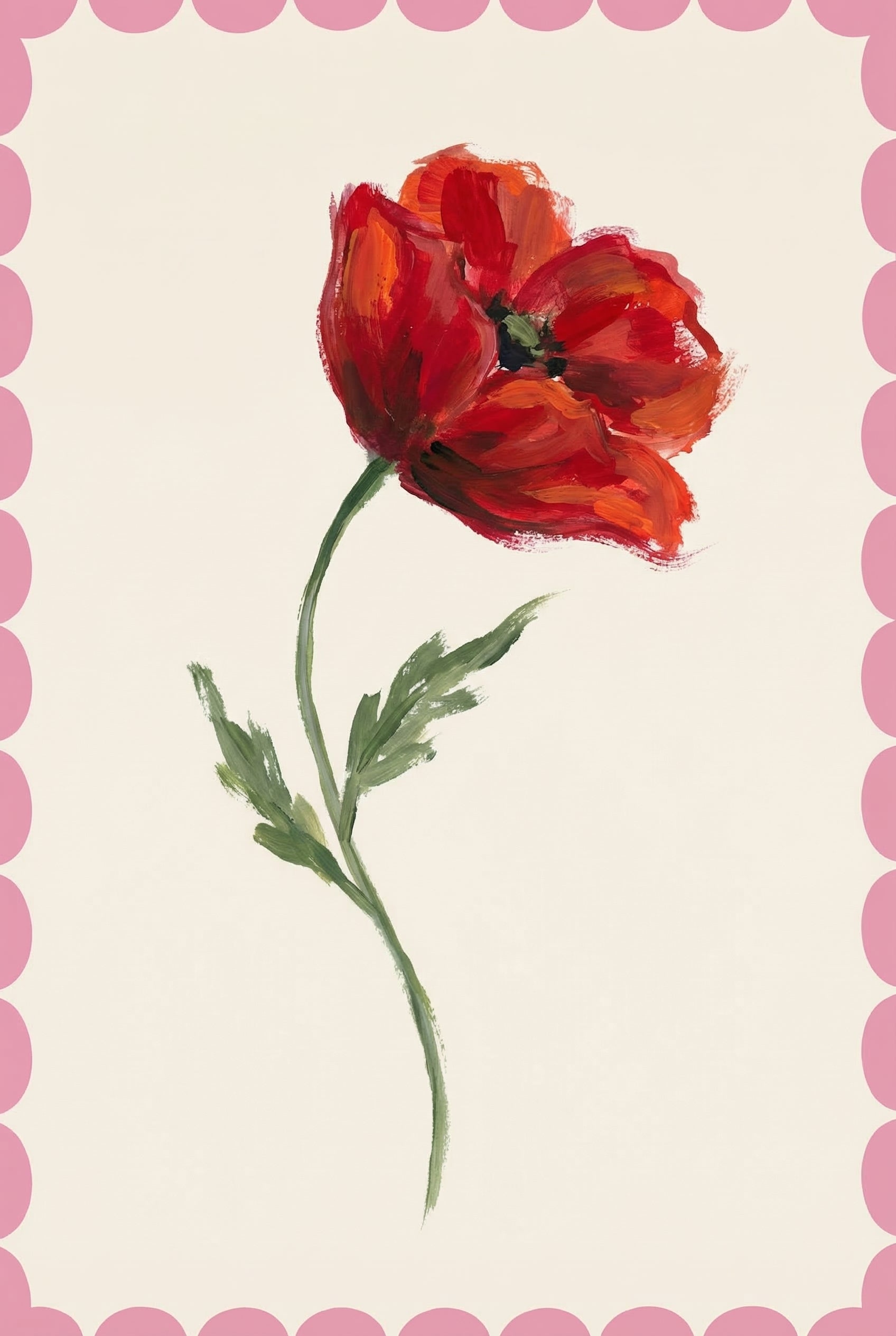 Textured Impasto Red Poppy Wall Art - Vibrant Red Poppy