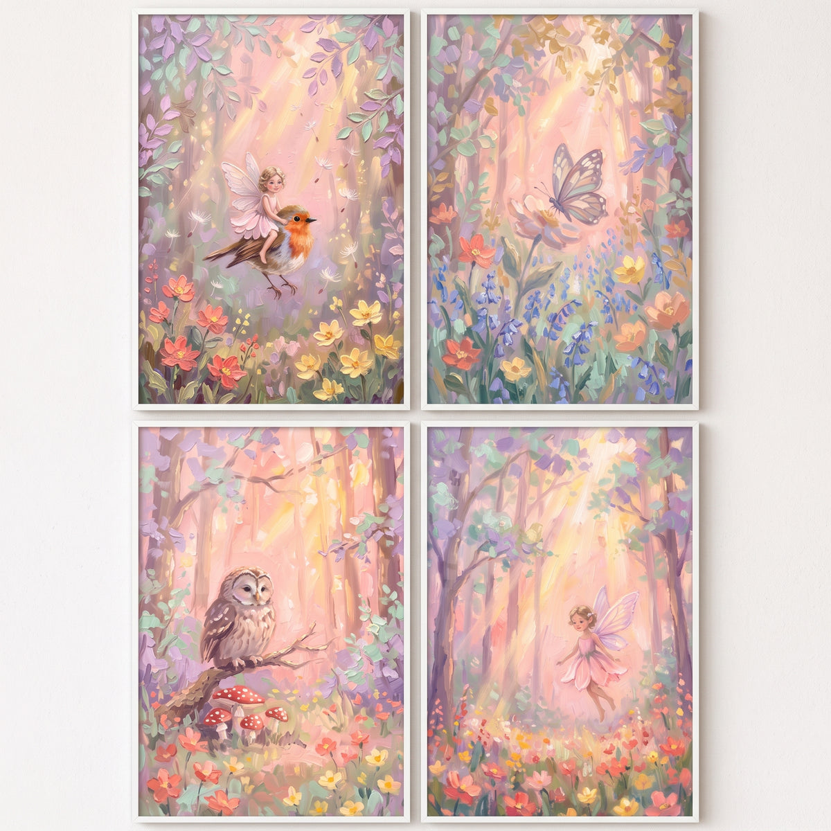 Textured Lilac Forest Wall Art Set of 4 - Pastel Fairy Realm
