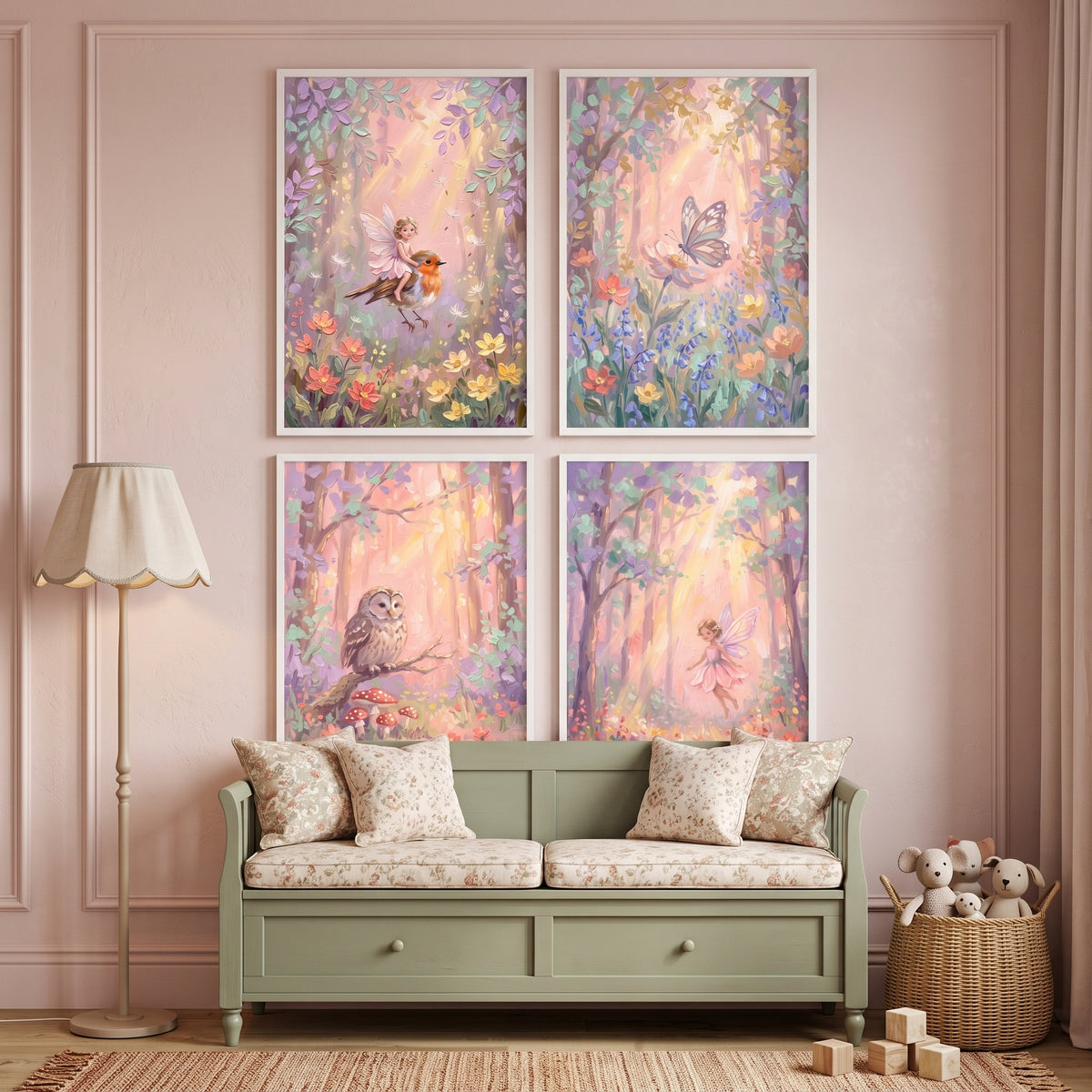Textured Lilac Forest Wall Art Set of 4 - Pastel Fairy Realm