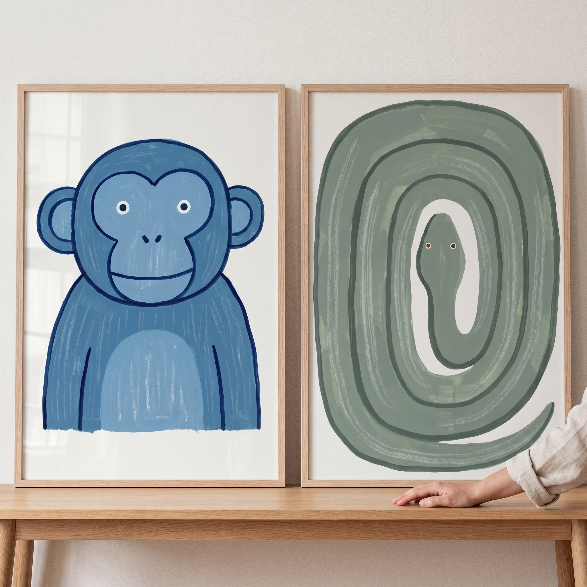 Textured Muted Tone Animals Artwork Set Of 2 - Jungle Animal Duo