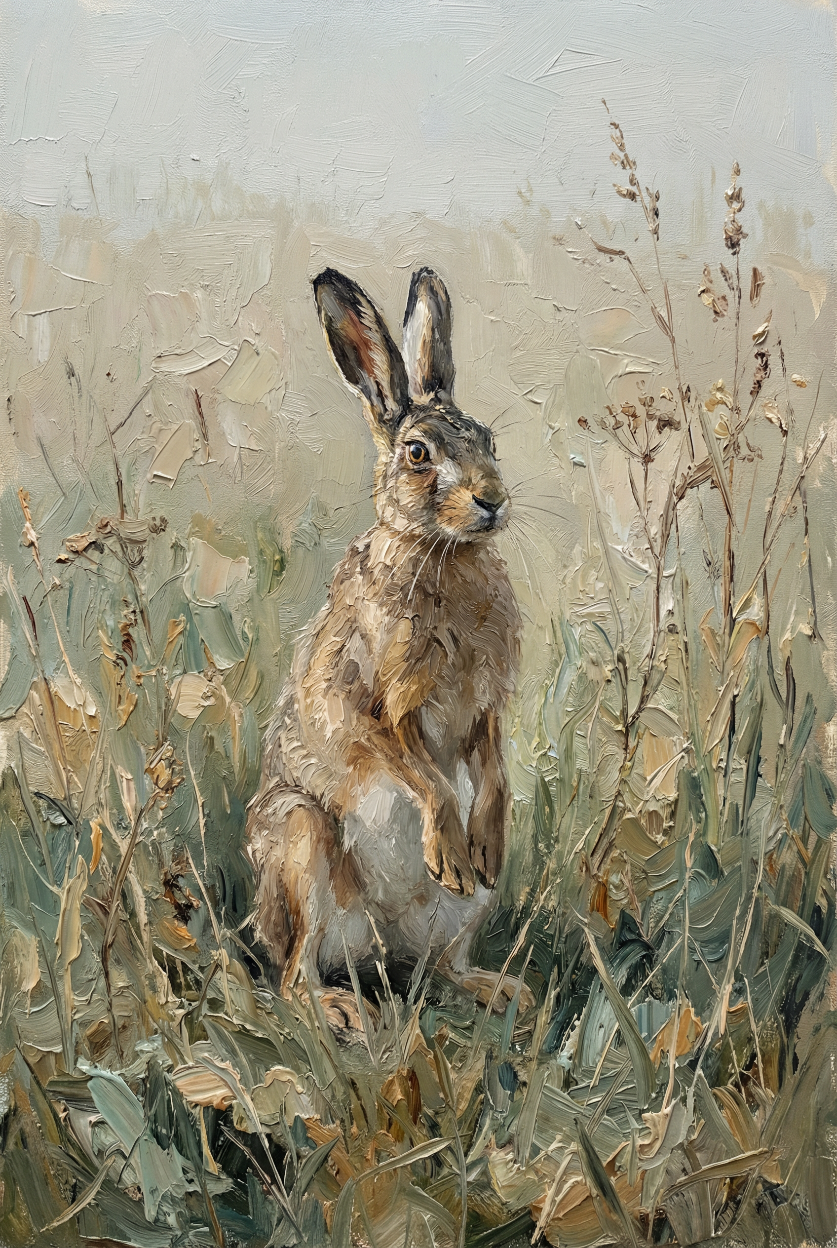 Textured Neutral Meadow Hare Wall Art - Wild Meadow Hare