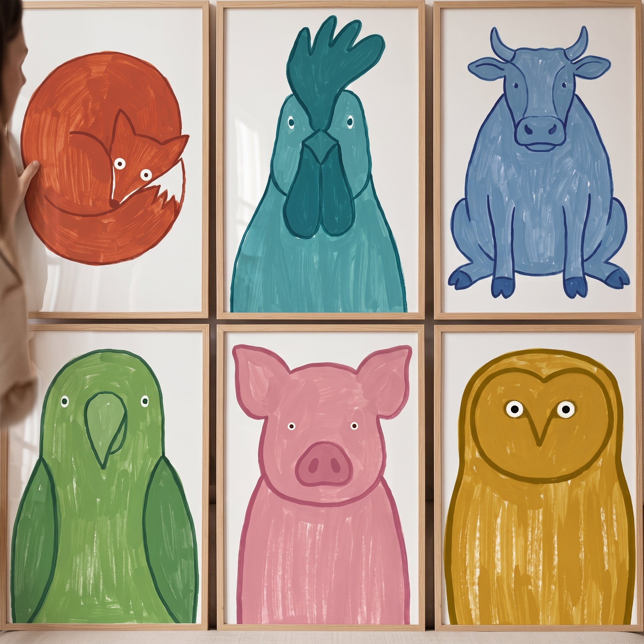 Textured Nursery Animals Artwork Set Of 6 - Whimsical Animal Art