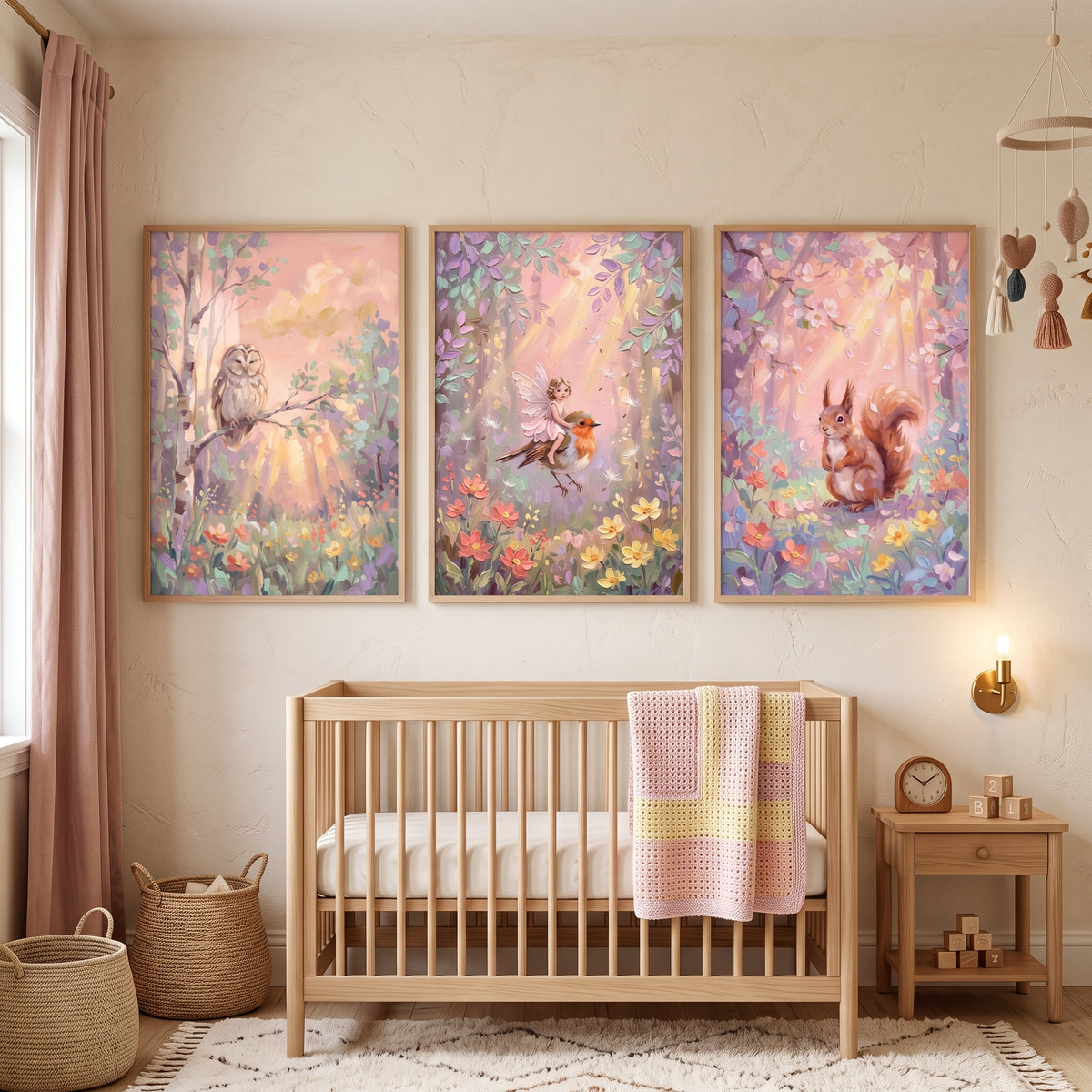 Textured Pastel Creatures Woodland Artwork Set of 3 - Enchanted Forest Friends