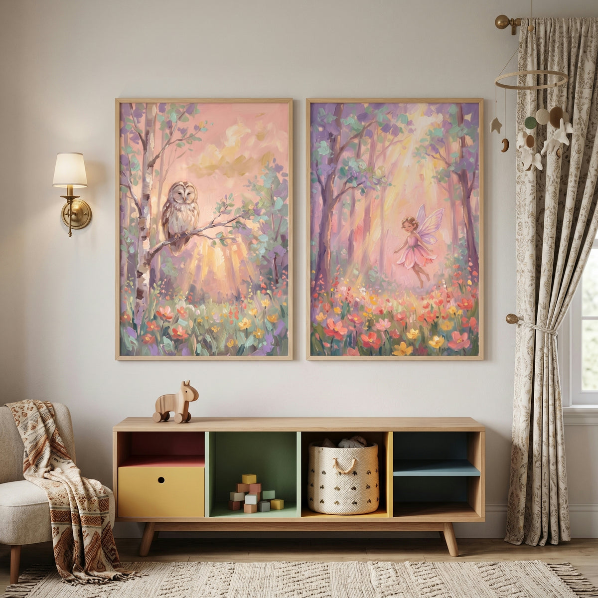 Textured Pastel Woodland Animals Wall Art Set of 2 - Pastel Woodland Dreams