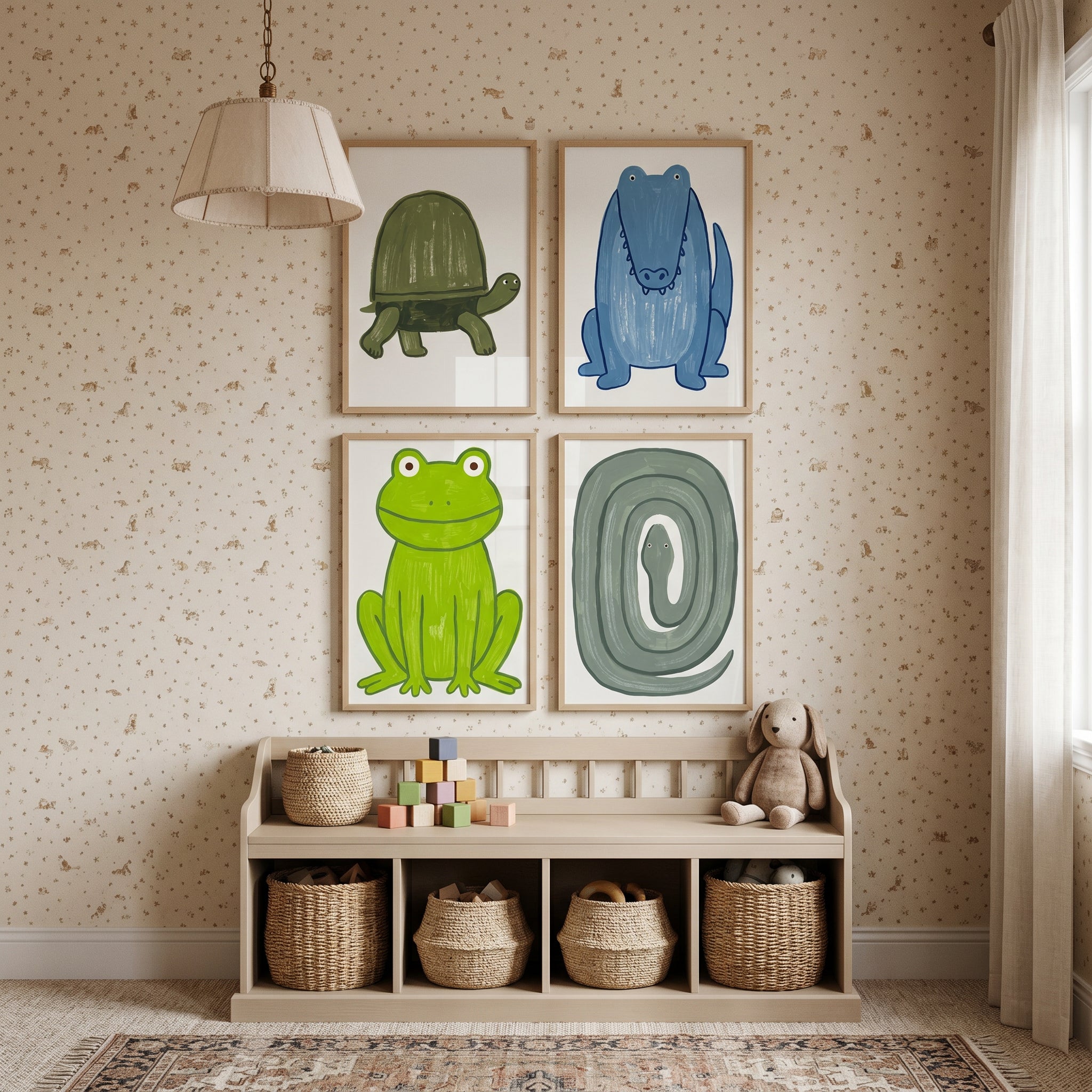 Textured Reptile Animals Artwork Set Of 4 - Scaly Nature Pals