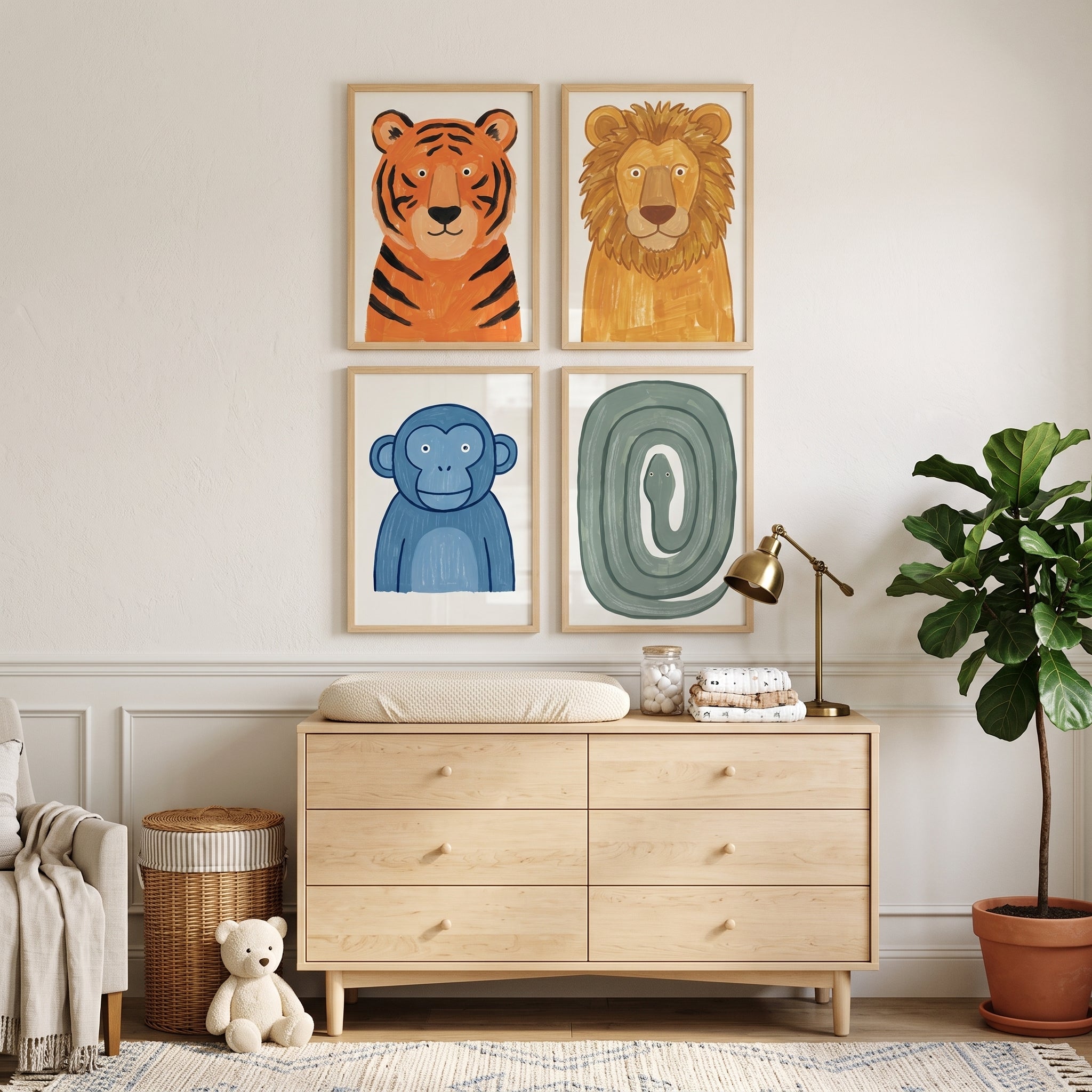 Textured Safari Animals Wall Art Set Of 4 - Friendly Jungle Pals