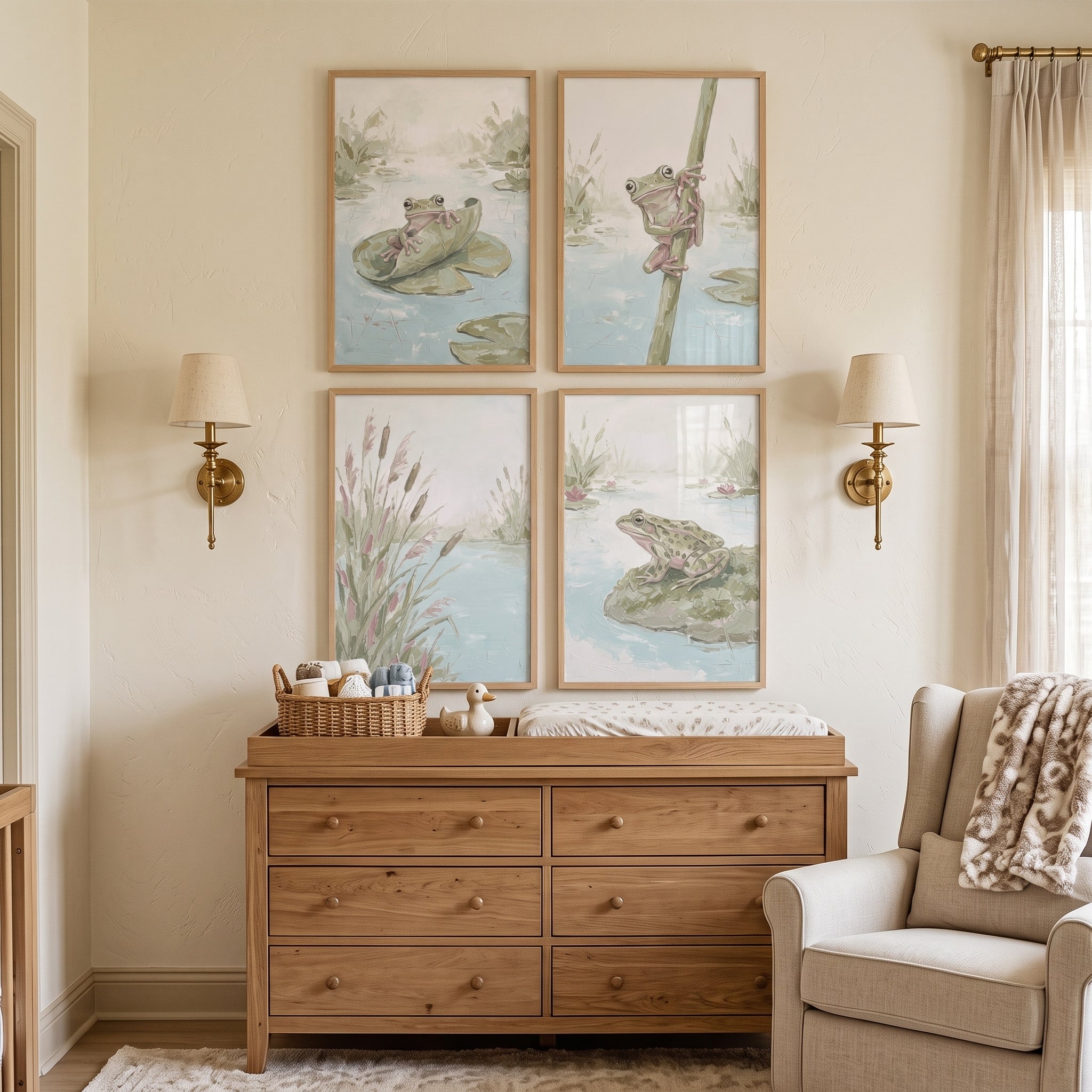 Textured Sage Green Pond Wall Art Set Of 4 - Soft Waterway Views