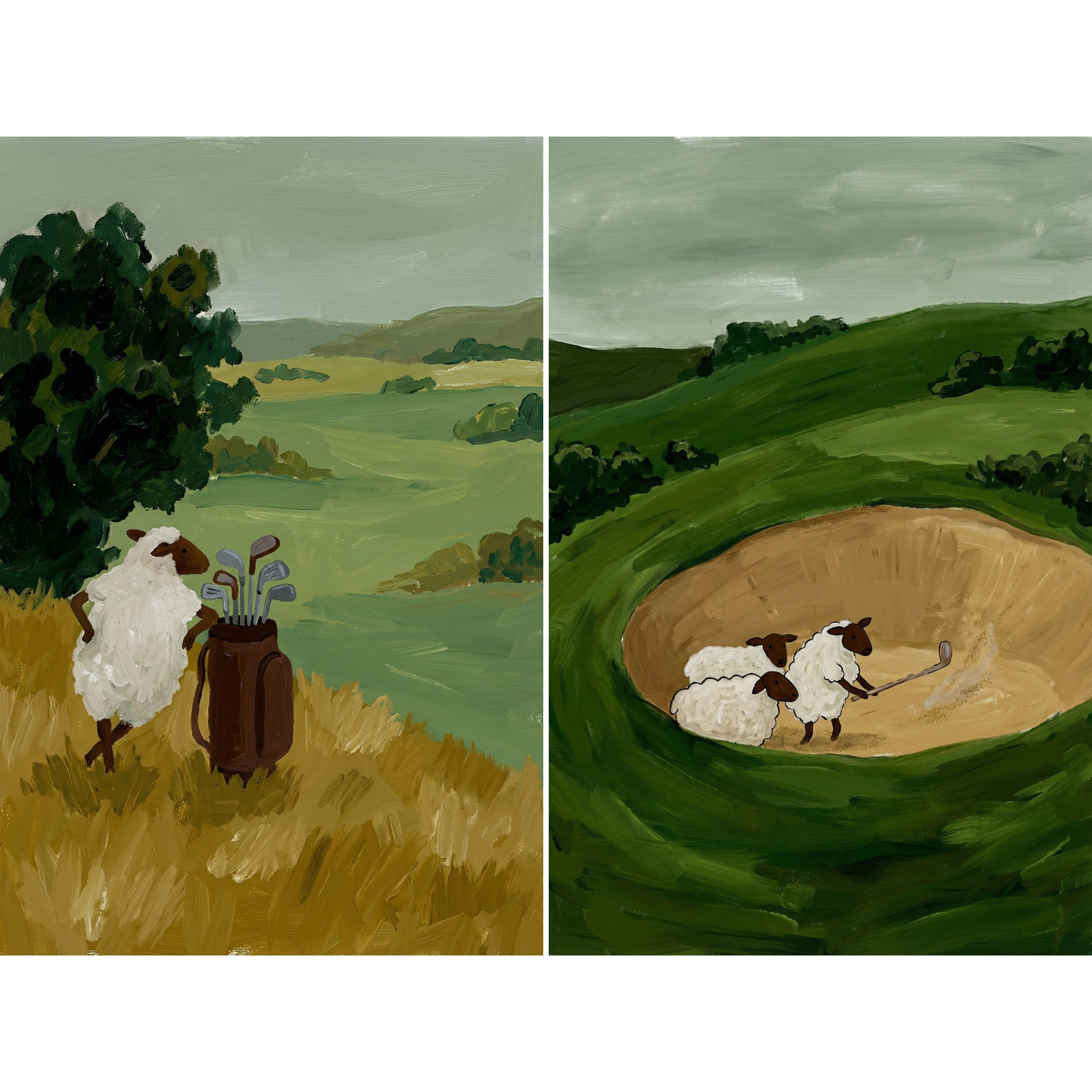 Textured Sage Green Sheep Wall Art Set of 2 - Sheepish Bunker Shot