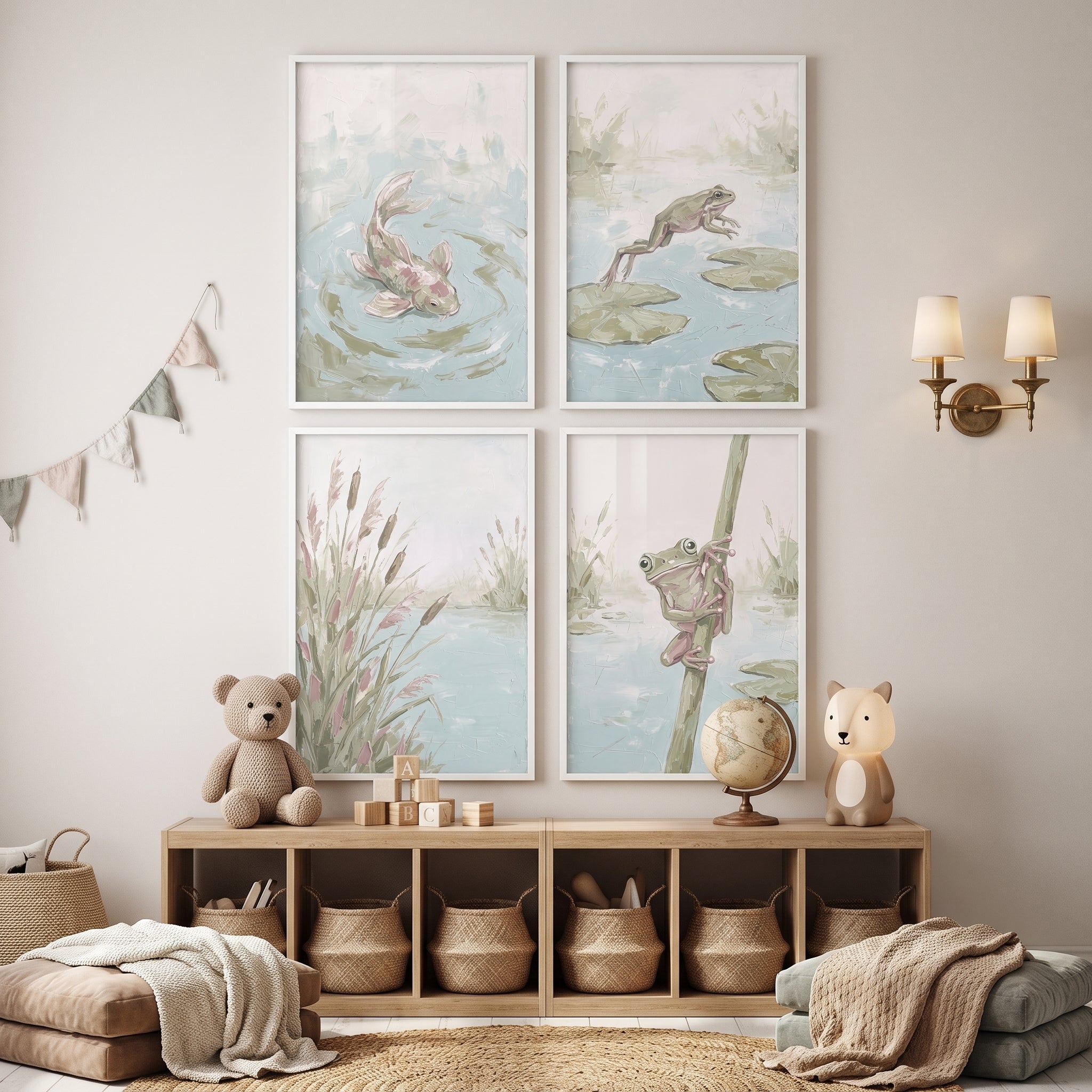 Textured Sage Pond Wall Art Set Of 4 - Quiet Water Garden