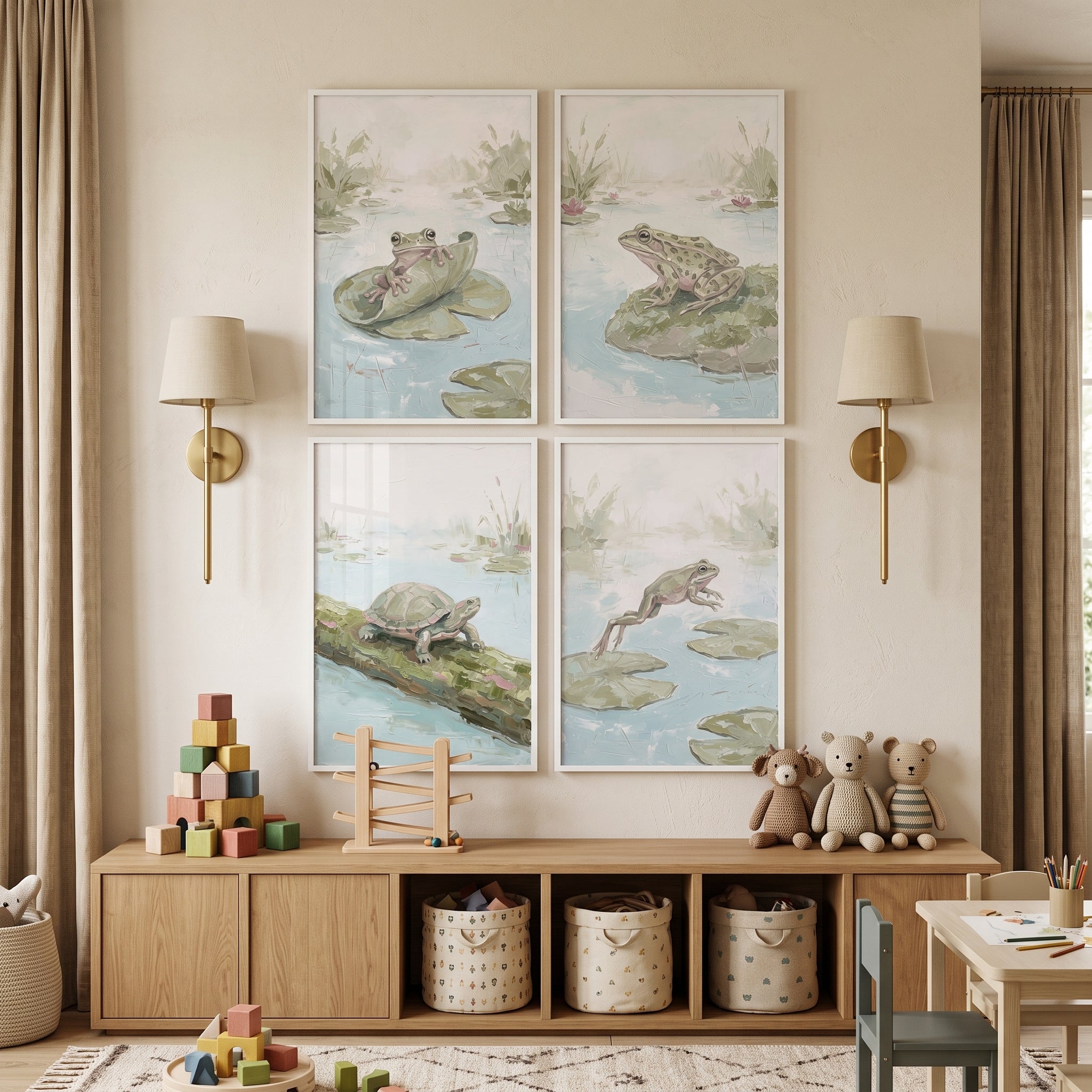 Textured Style Sage Wetland Animals Wall Art Set Of 4 - Marshland Friends