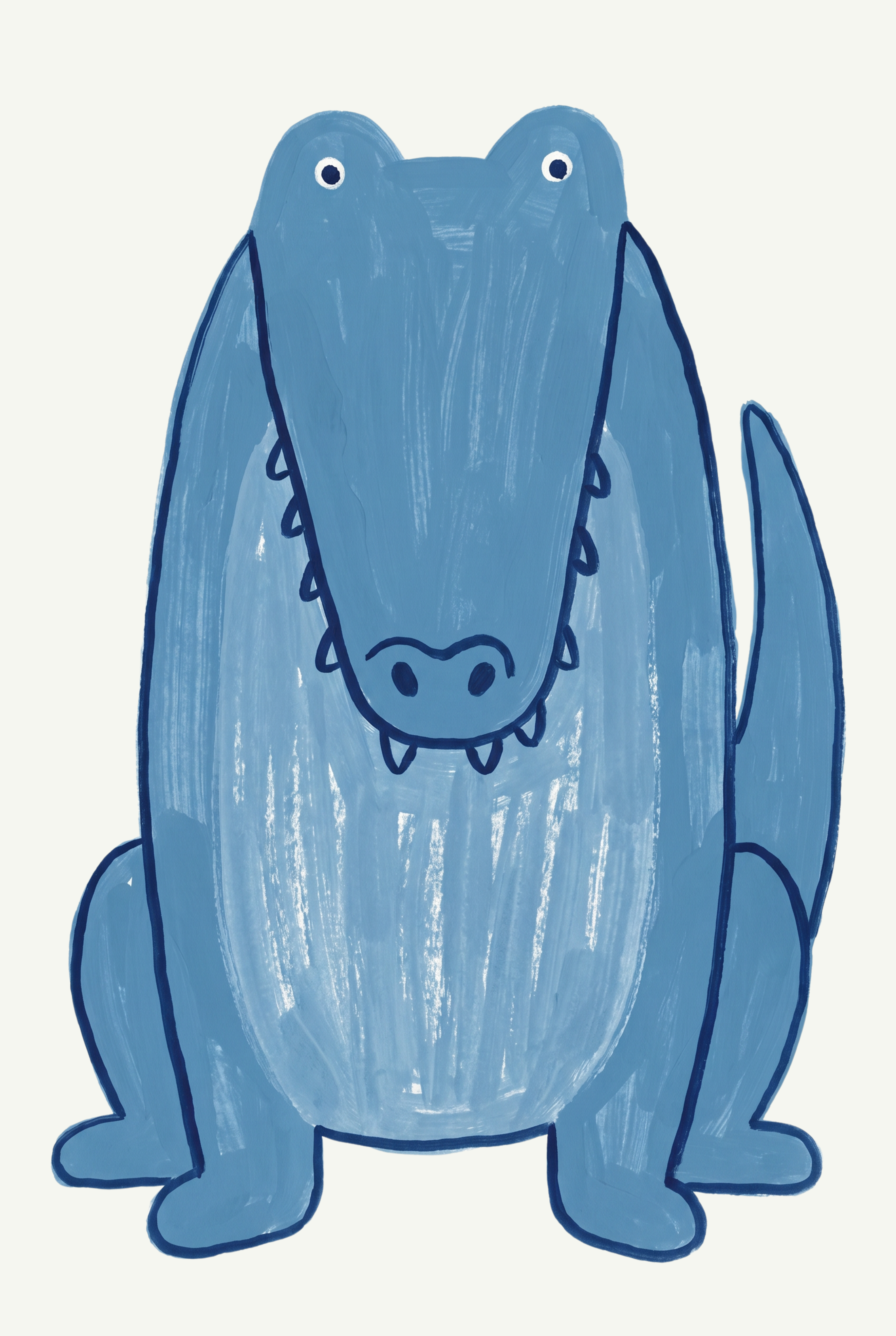 Textured Sitting Blue Crocodile Wall Art - Azure Swamp Friend