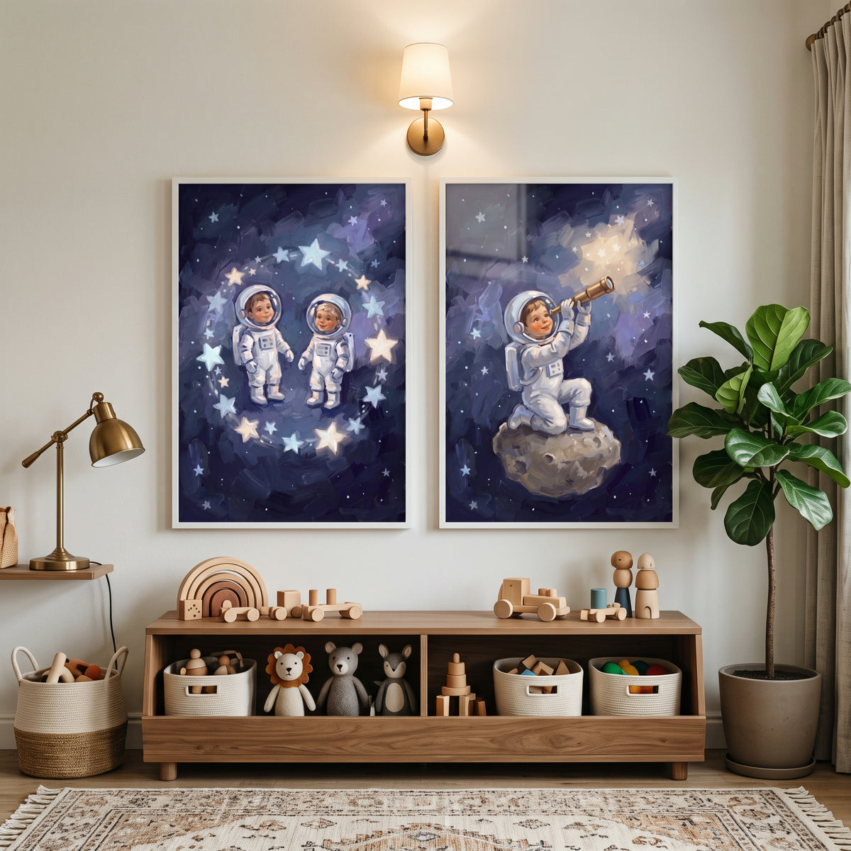 Textured Sky Baby Astronaut Print Set of 2 - Young Space Travelers