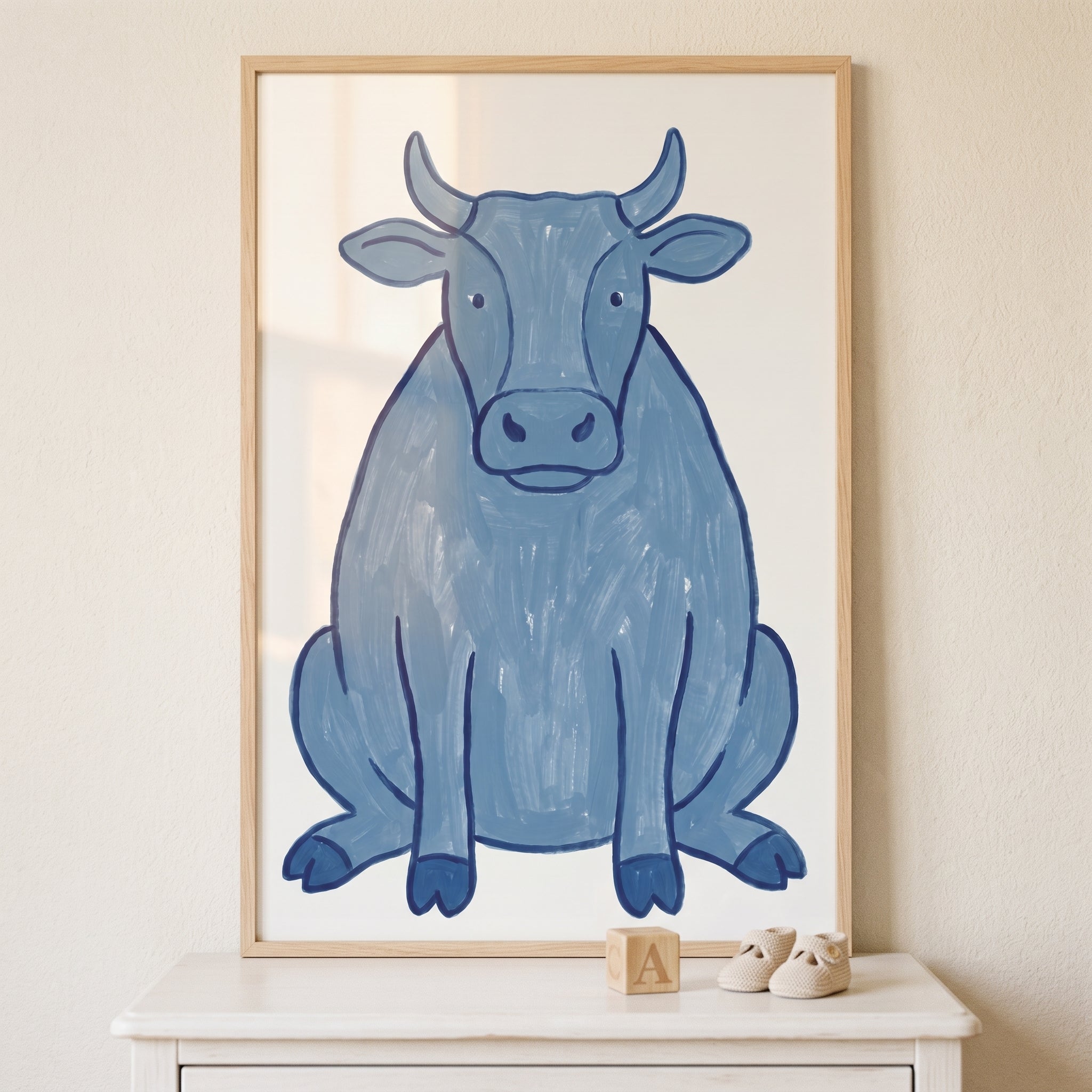 Textured Slate Blue Cow Wall Art - Indigo Bull