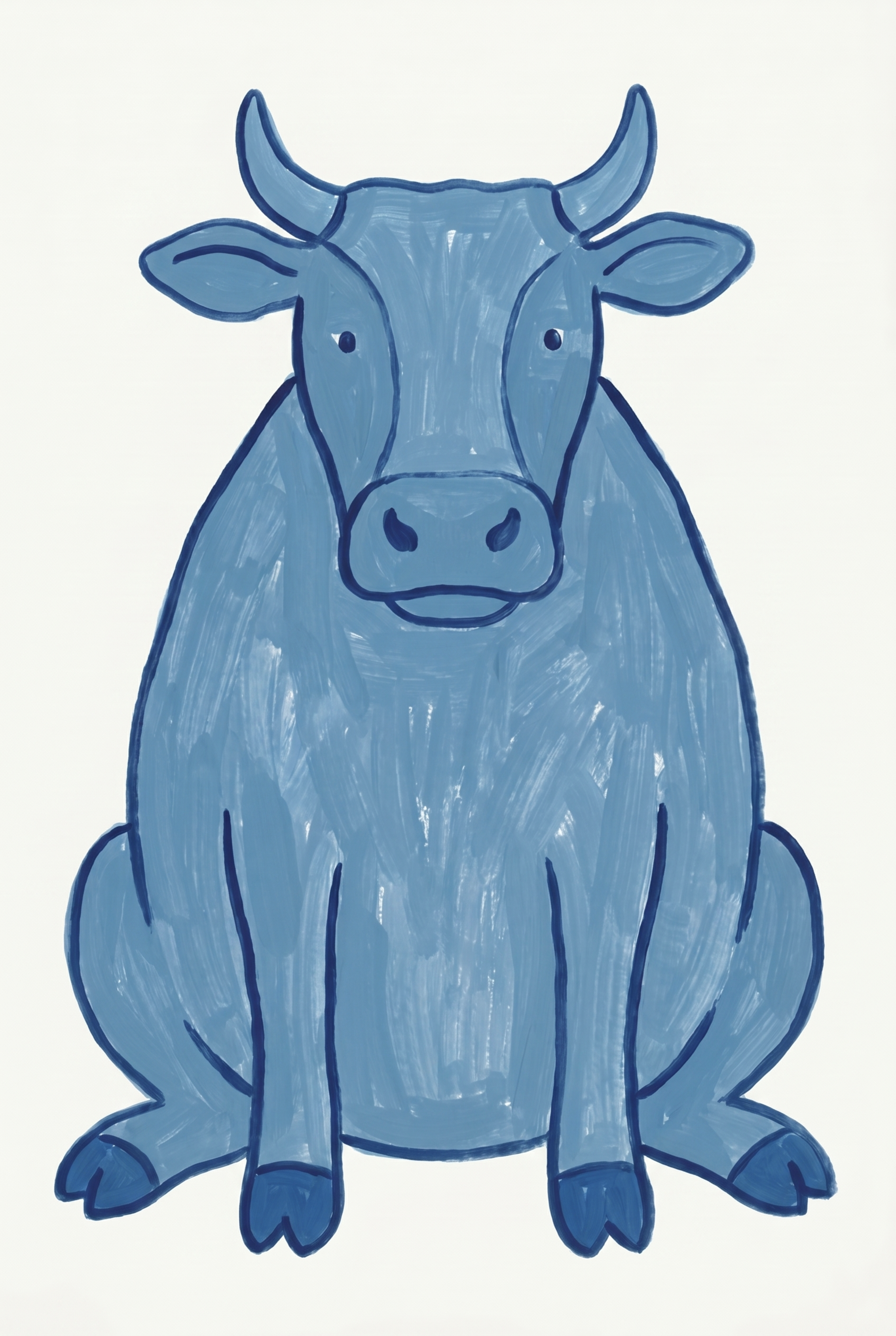 Textured Slate Blue Cow Wall Art - Indigo Bull