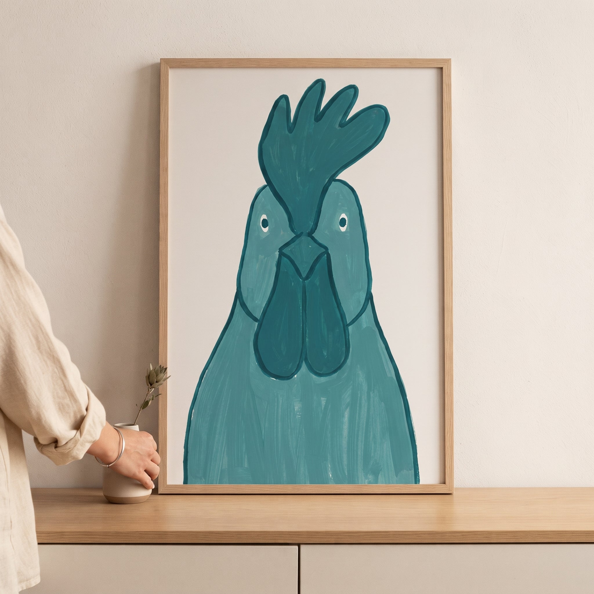 Textured Teal Rooster Wall Art - Teal Rooster Gaze