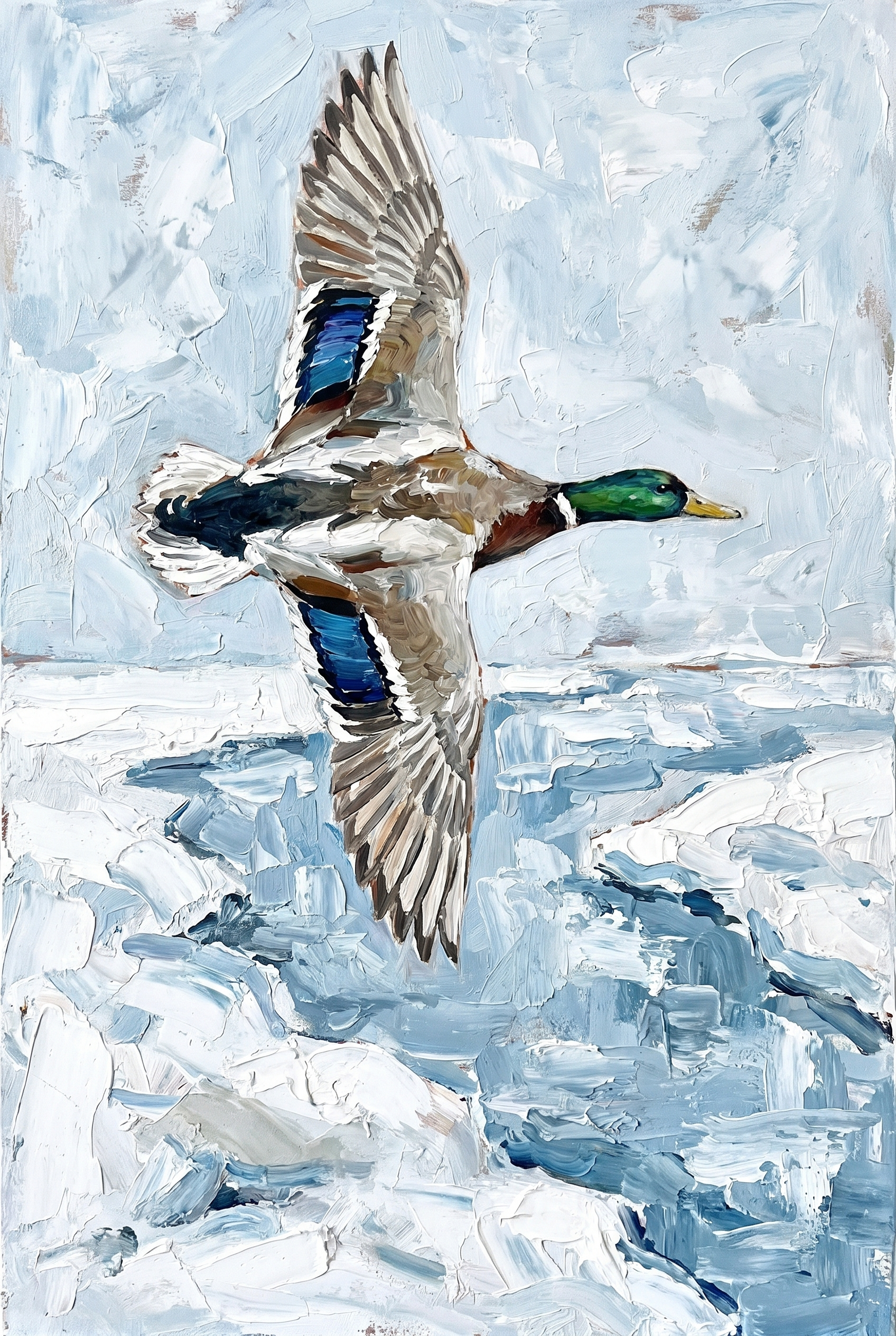 Textured Winter Mallard Duck Wall Art - Wings Over Ice