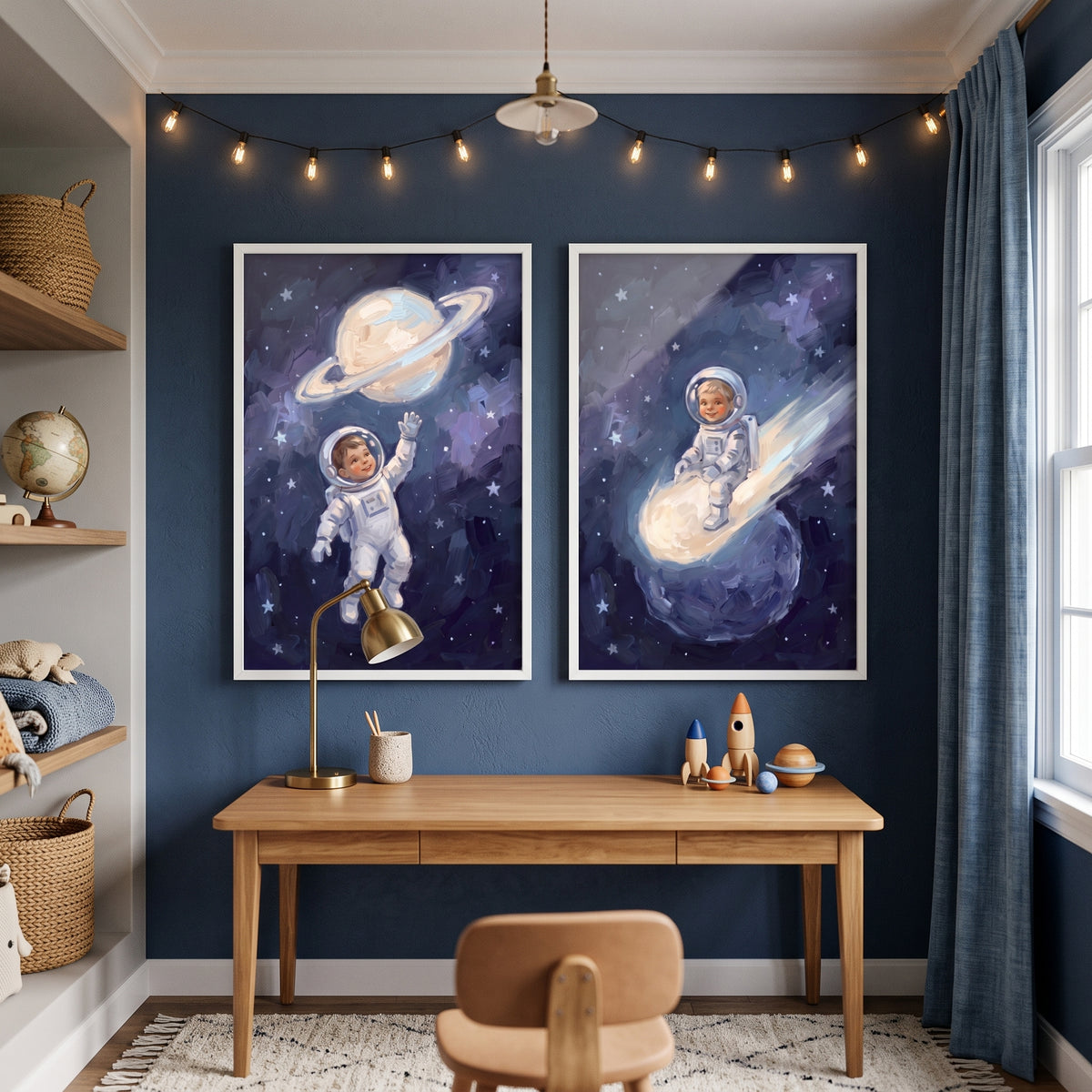 Thick Brushstroke Baby Astronaut Artwork Set of 2 - Stellar Adventure