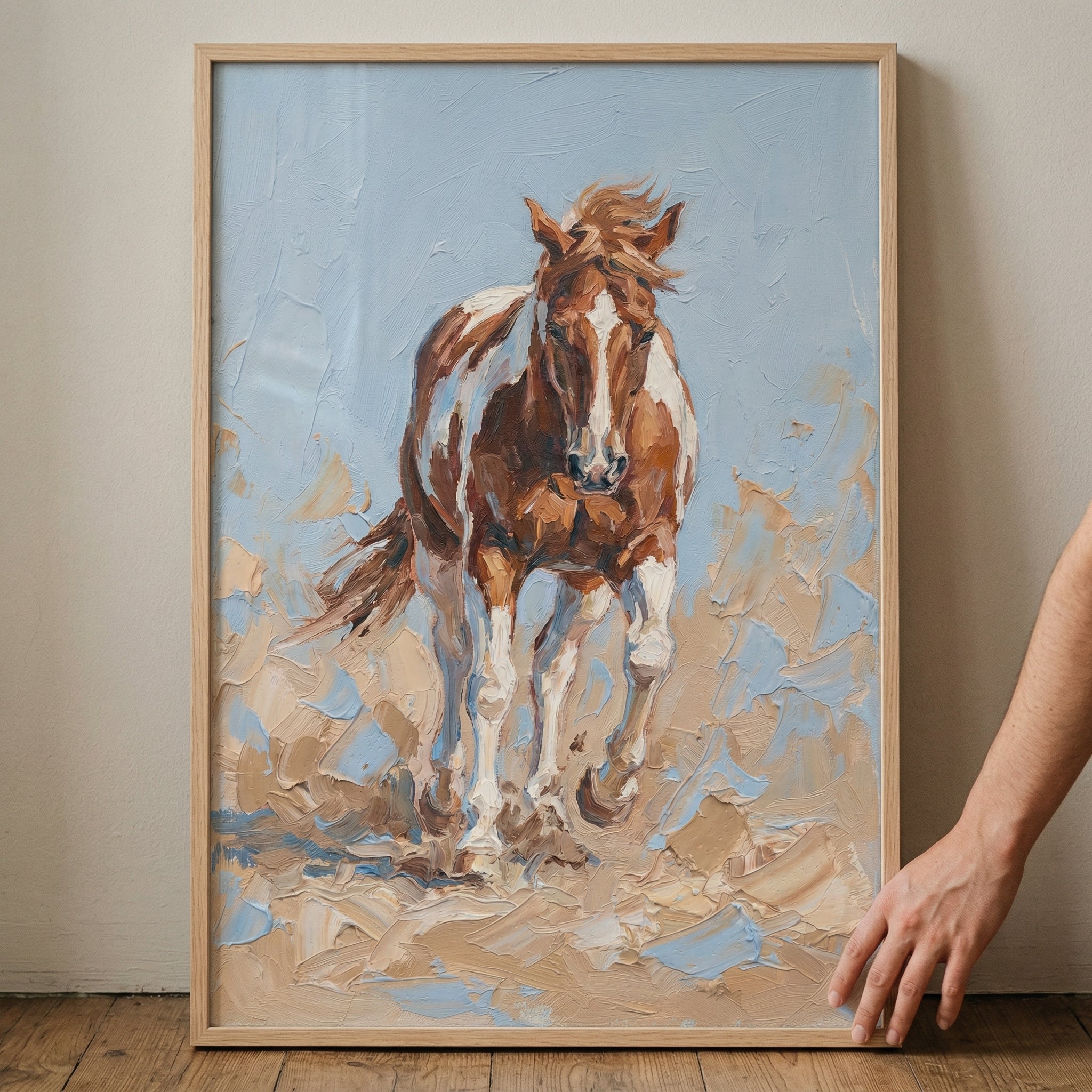 Thick Impasto Pinto Horse Wall Art - Wild Spirit Gallop