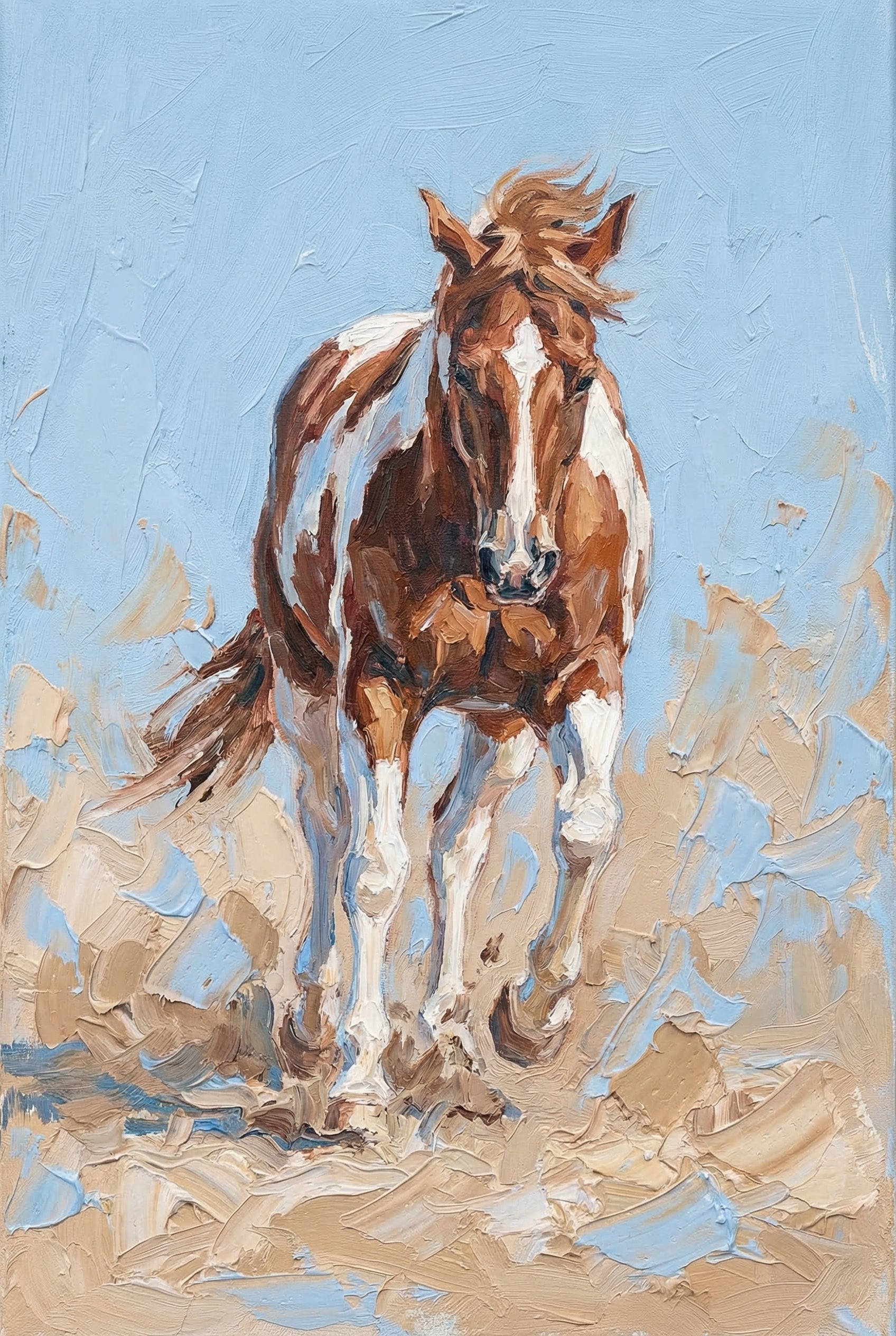 Thick Impasto Pinto Horse Wall Art - Wild Spirit Gallop