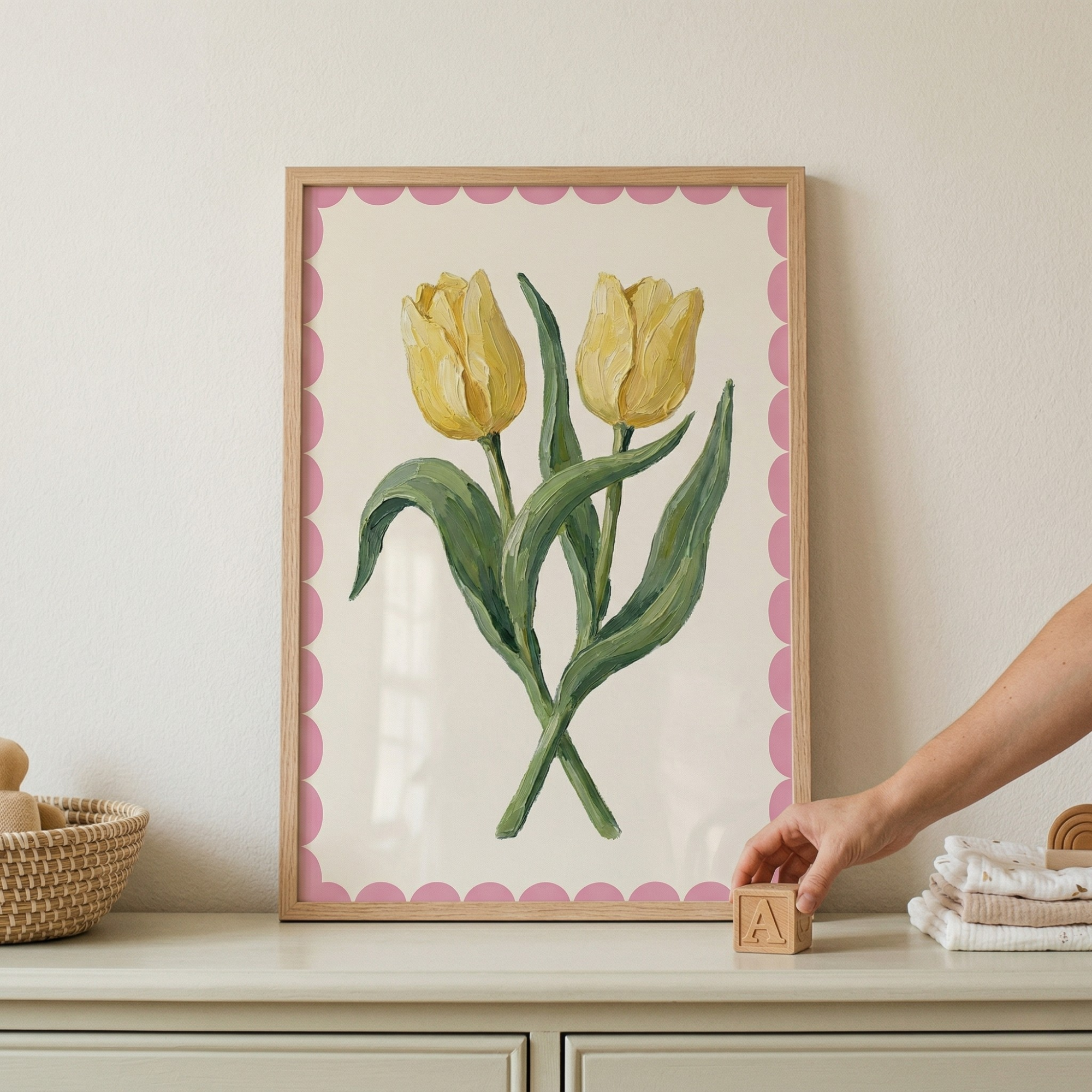 Thick Impasto Yellow Tulip Wall Art - Double Tulip Charm