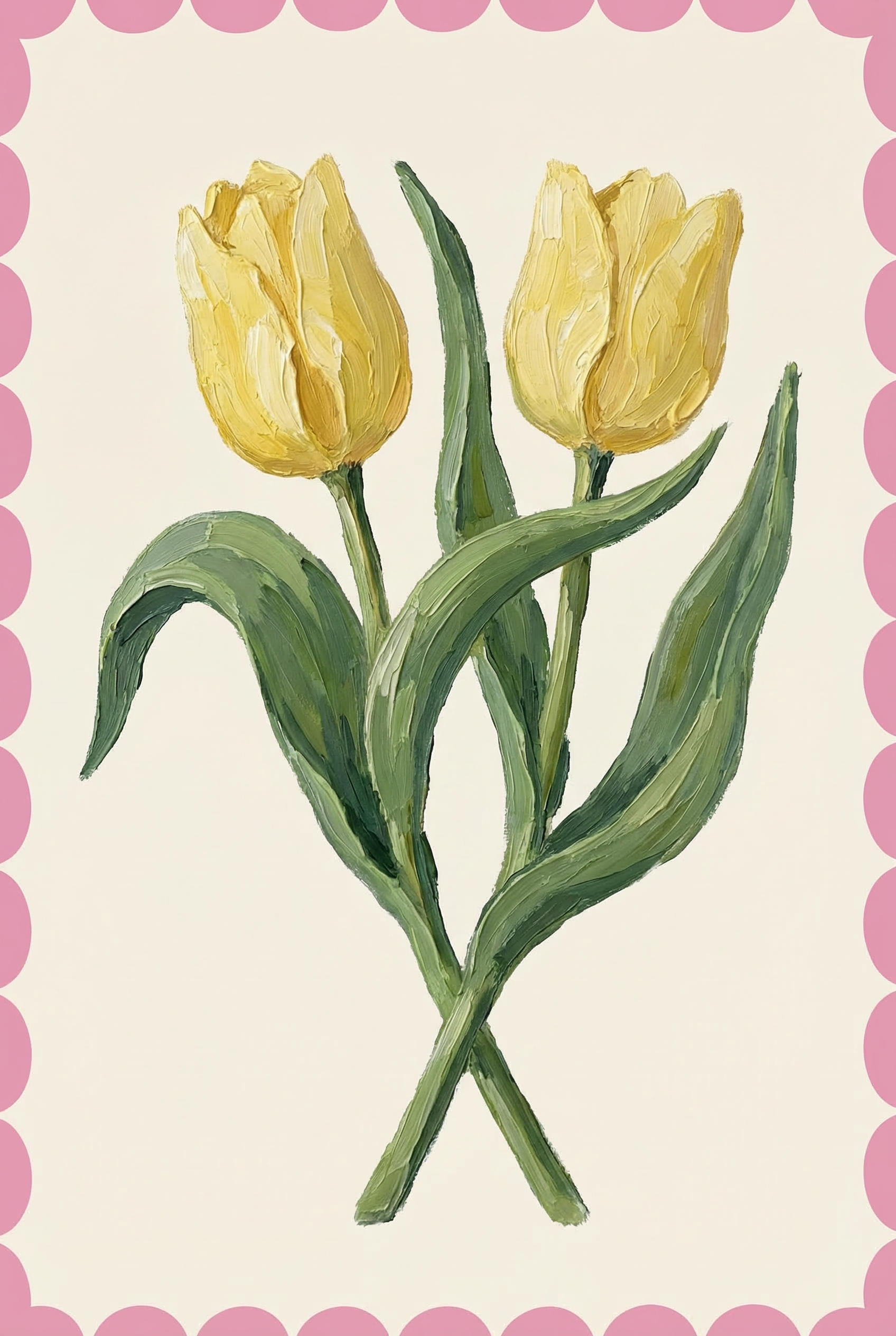 Thick Impasto Yellow Tulip Wall Art - Double Tulip Charm