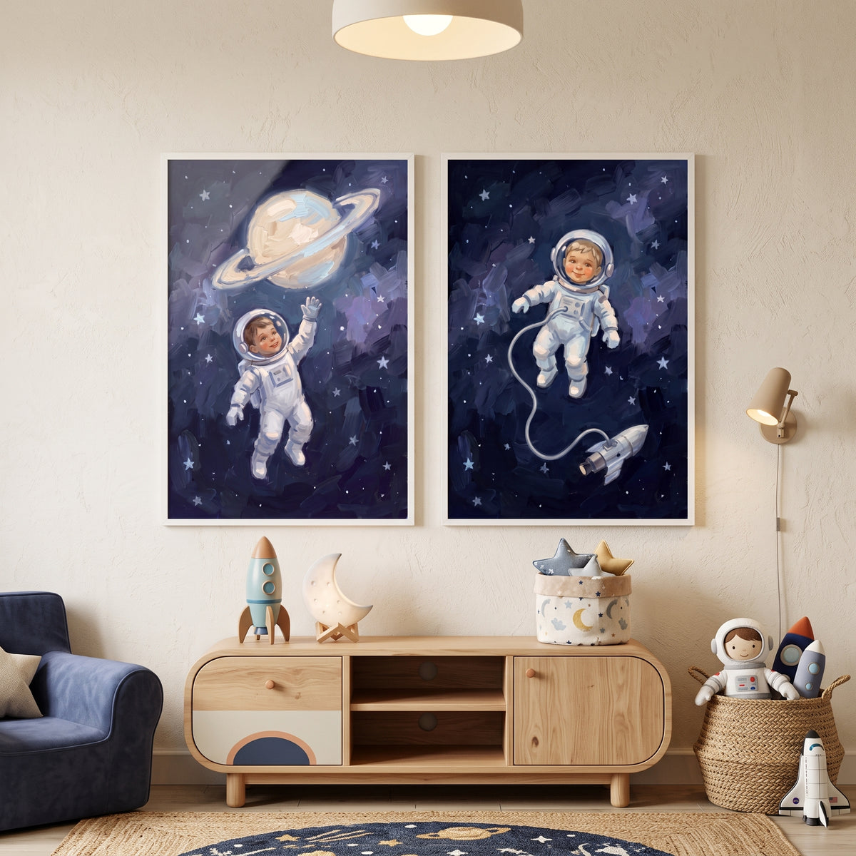 Thick Oil Baby Astronaut Wall Art Set of 2 - Tiny Cosmic Voyager