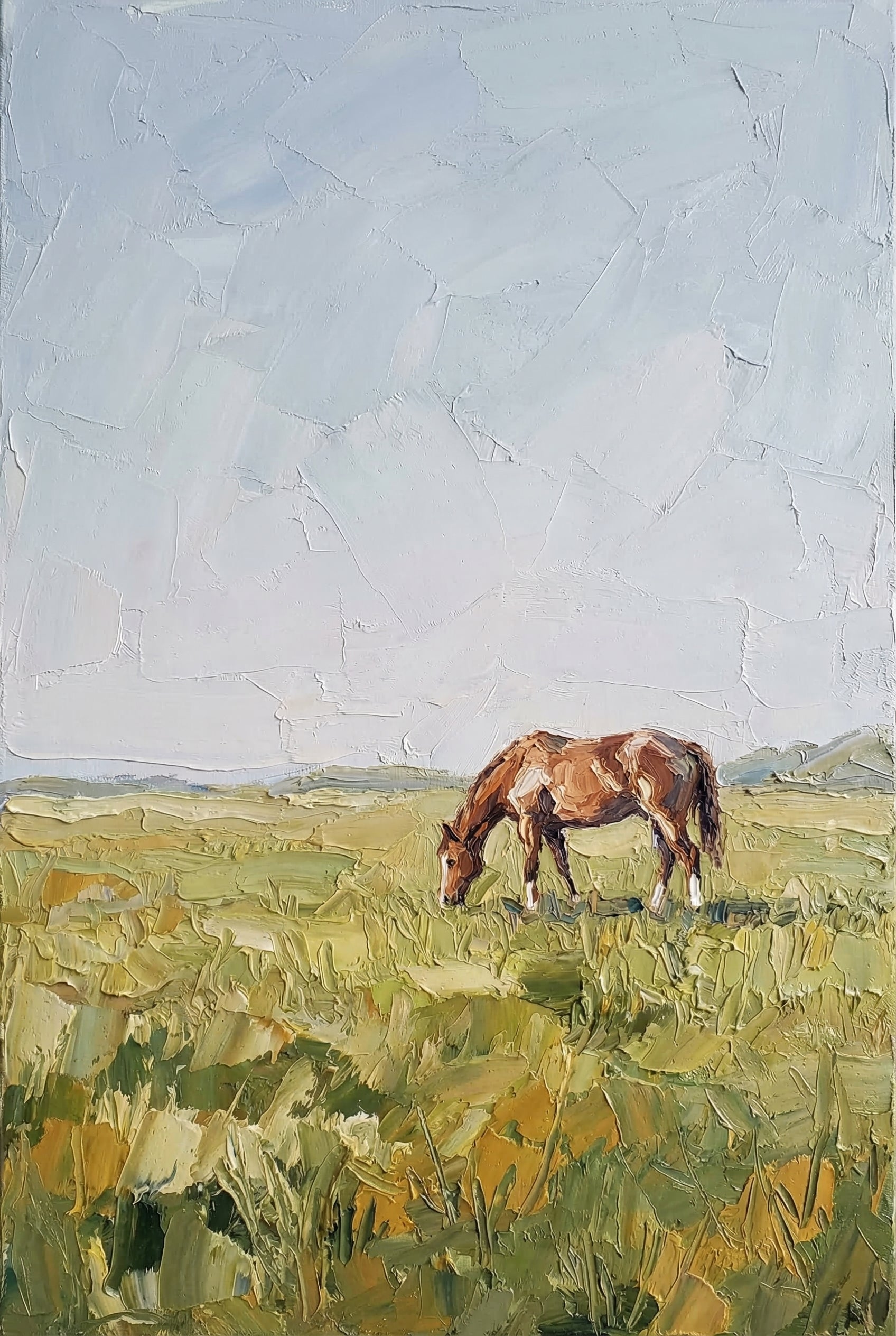 Thick Oil Grazing Horse Wall Art - Serene Meadow Horse