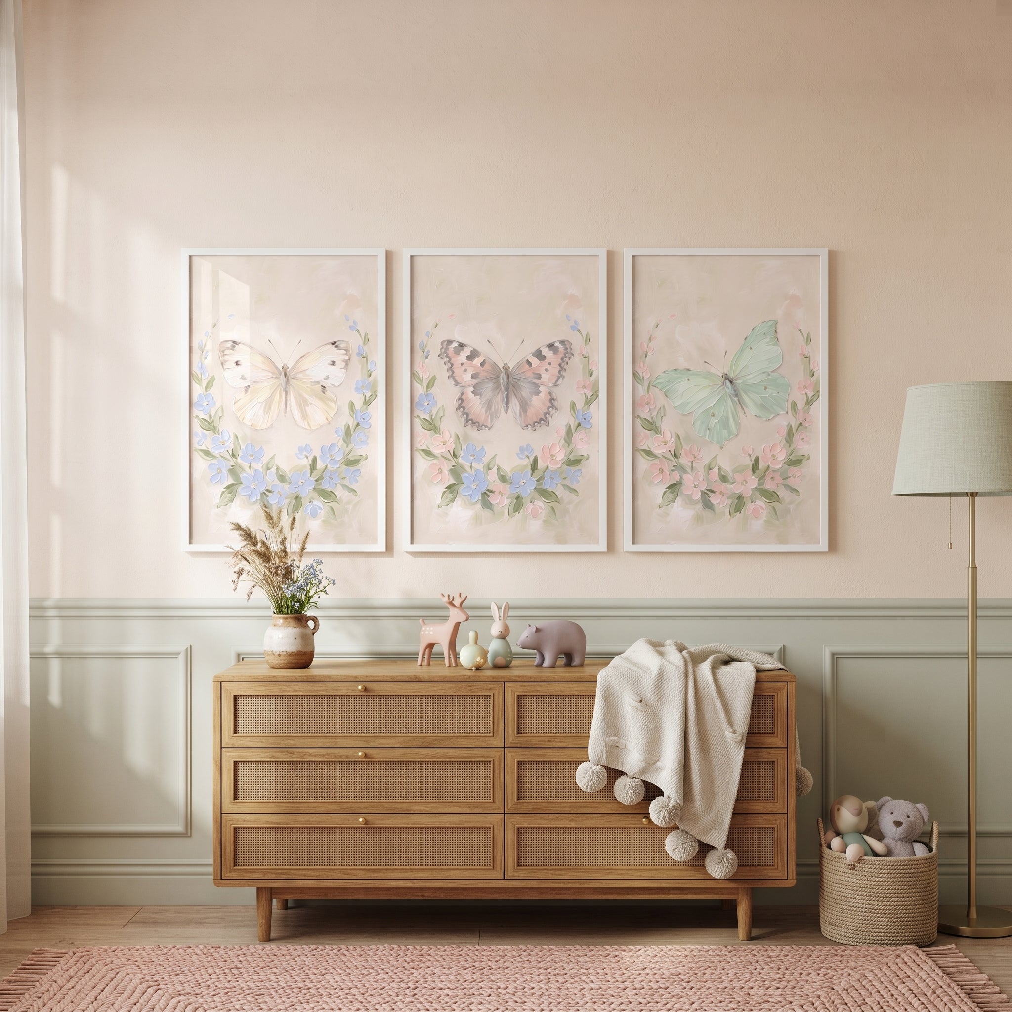 Thick Texture Garden Butterfly Wall Art Set of 3 - Gentle Meadow Flight