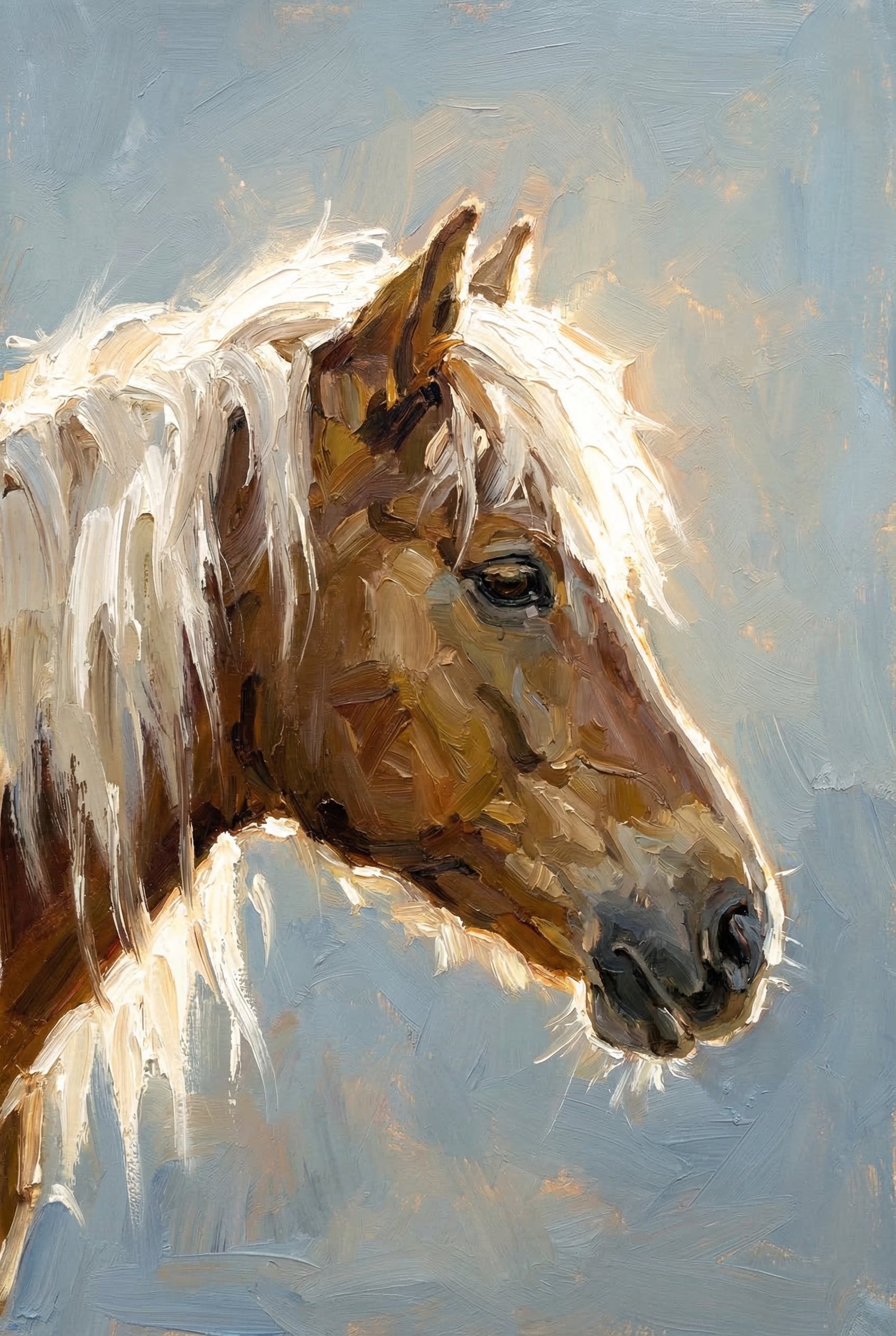 Thick White Mane Horse Wall Art - Wild White Mane