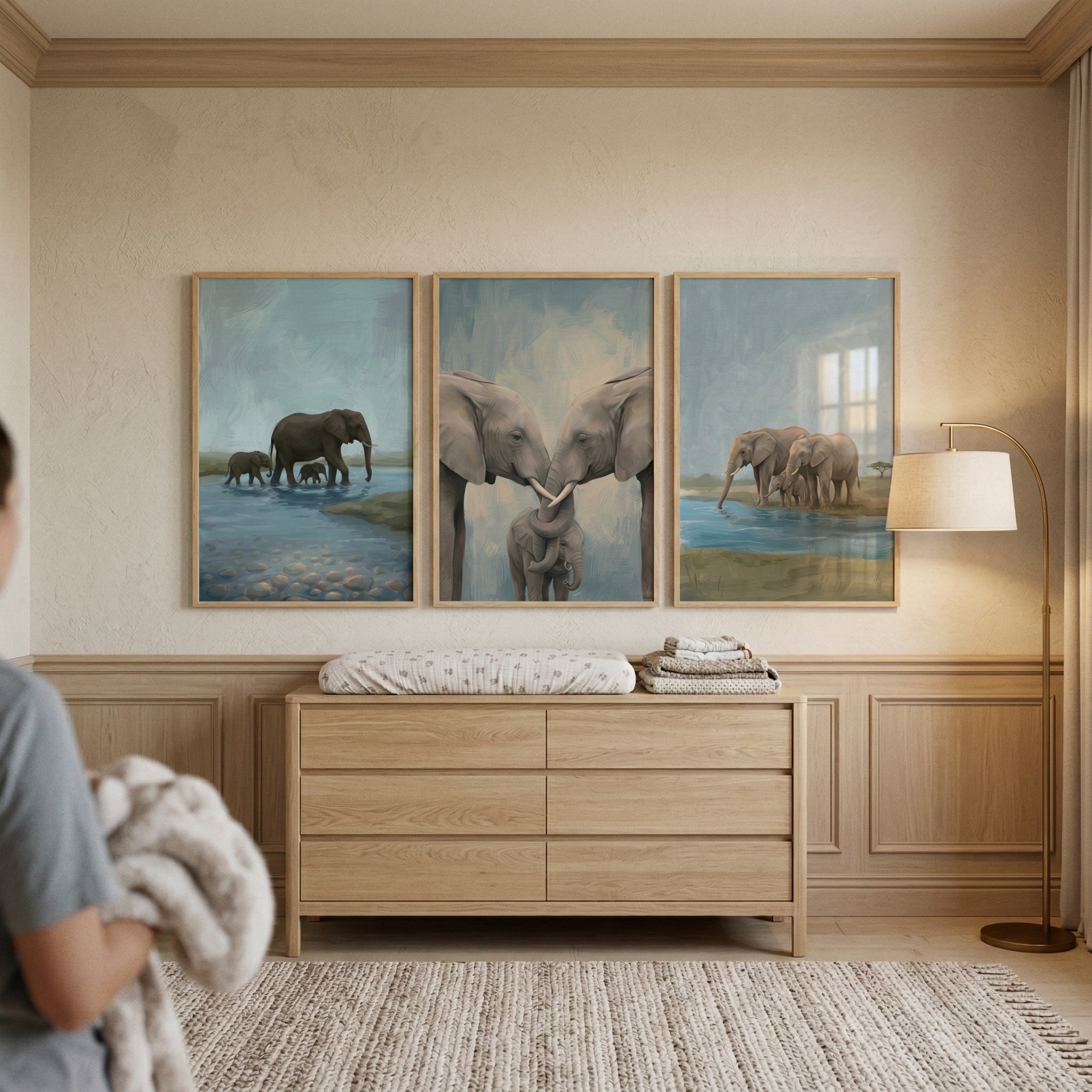 Elephant Artwork Set of 3 - Gentle Giant Family