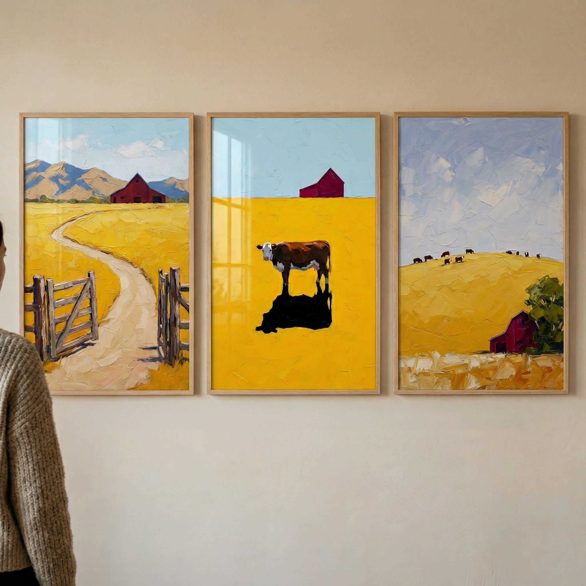 Three Piece Farm Set Wall Art Set of 3 - Golden Farm Trio