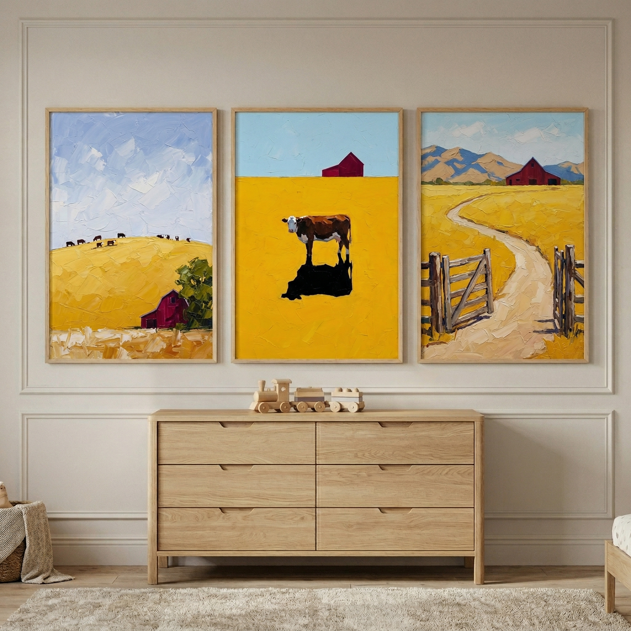 Three Piece Farm Set Wall Art Set of 3 - Golden Farm Trio